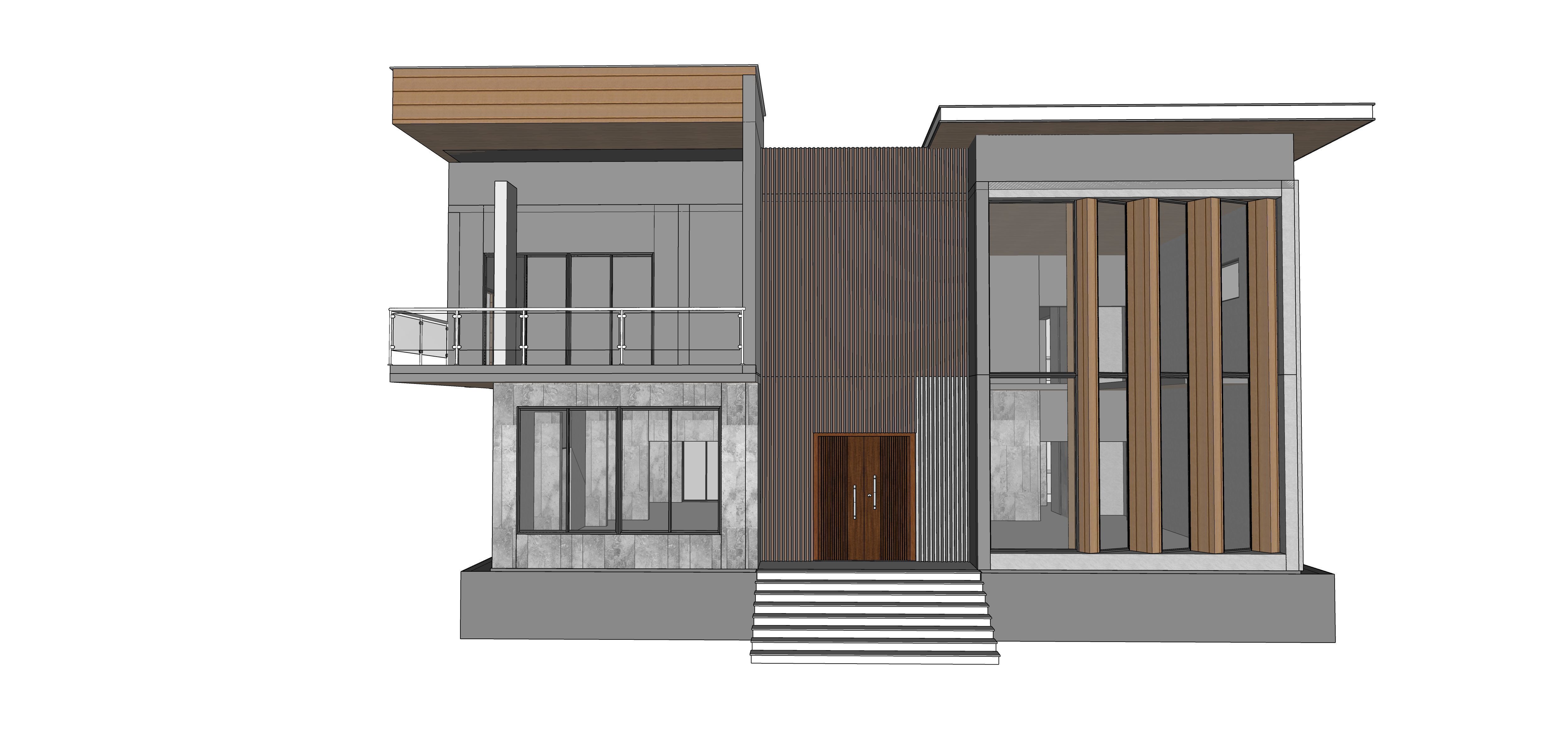 Modern Bungalow Set of 6 Facade Design Low-poly 3D model_1