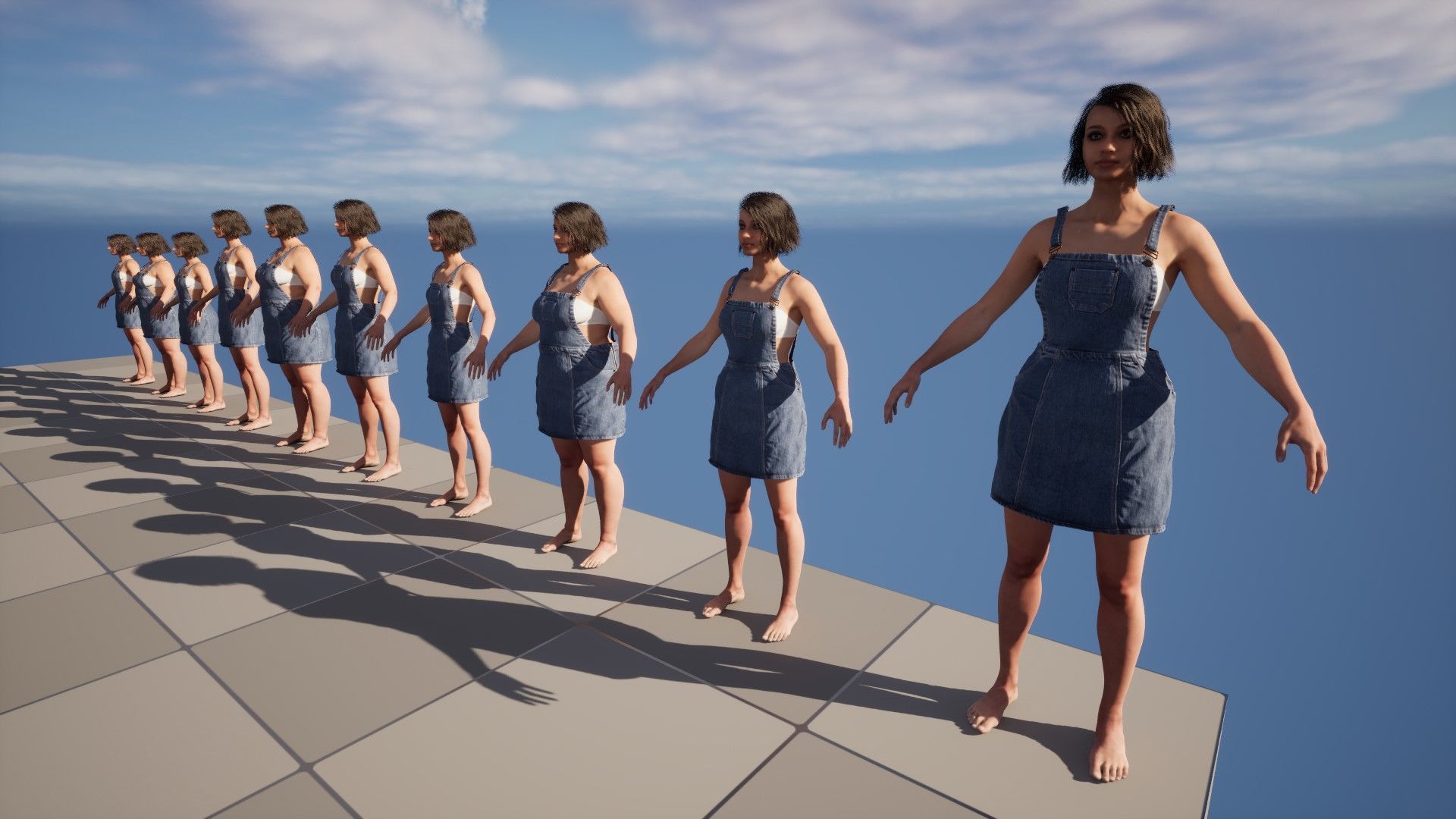 Denim Dress 101 - All MH Bodies - UE5 Skeletons - Rigged Low-poly 3D model_17