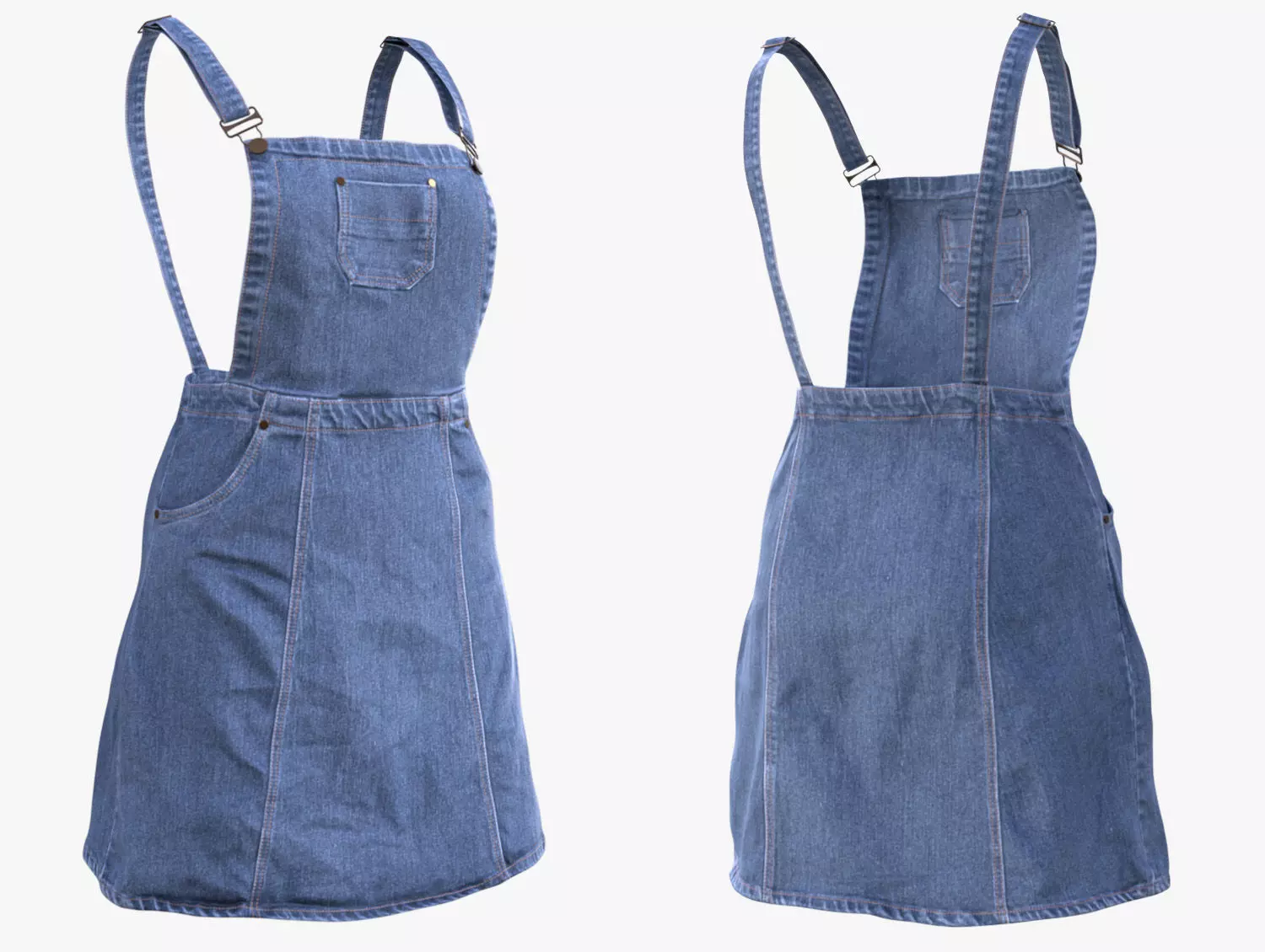 Denim Dress 101 - All MH Bodies - UE5 Skeletons - Rigged Low-poly 3D model_0