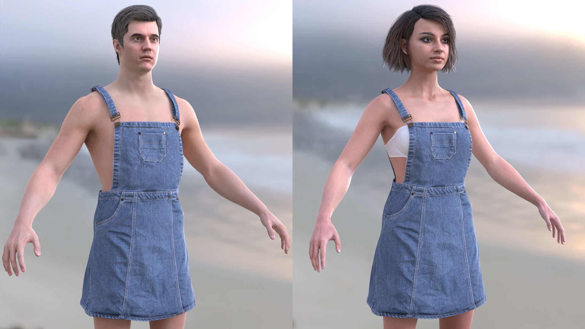 Denim Dress 101 - All MH Bodies - UE5 Skeletons - Rigged Low-poly 3D model_4