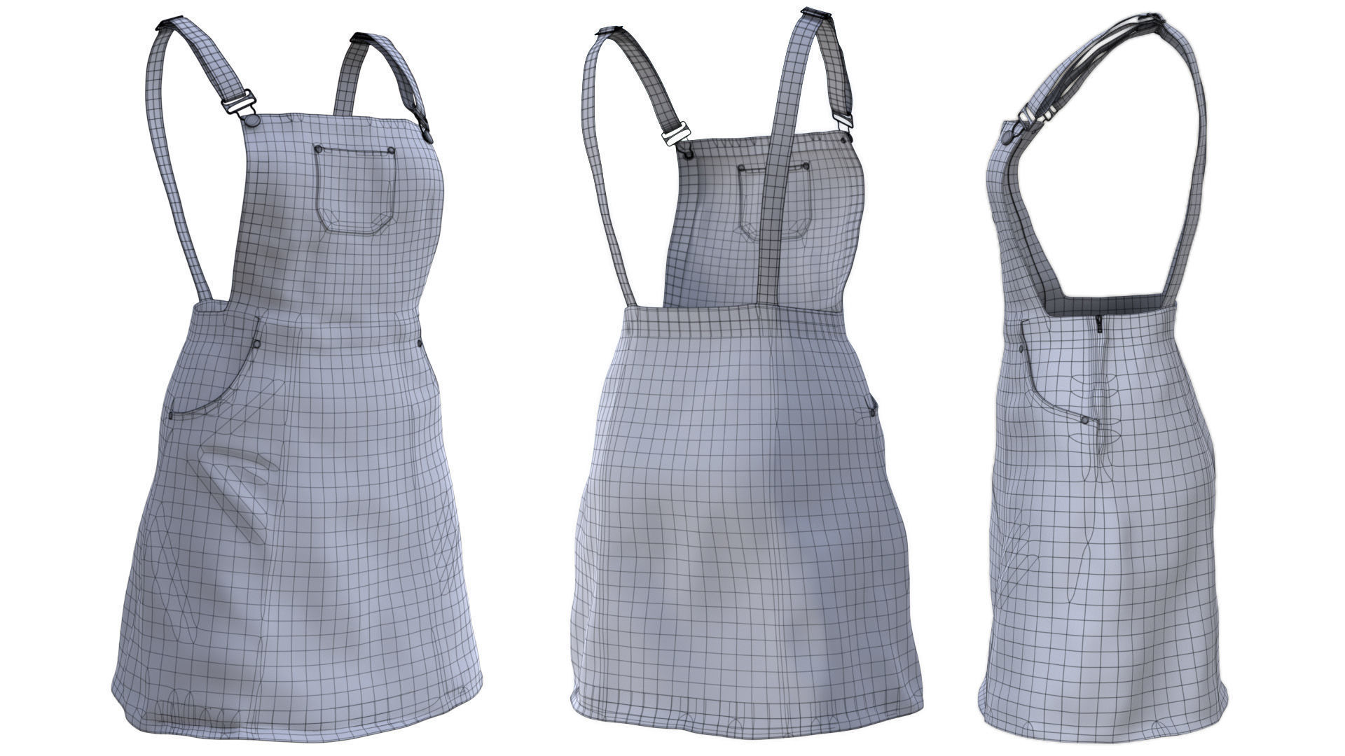 Denim Dress 101 - All MH Bodies - UE5 Skeletons - Rigged Low-poly 3D model_21