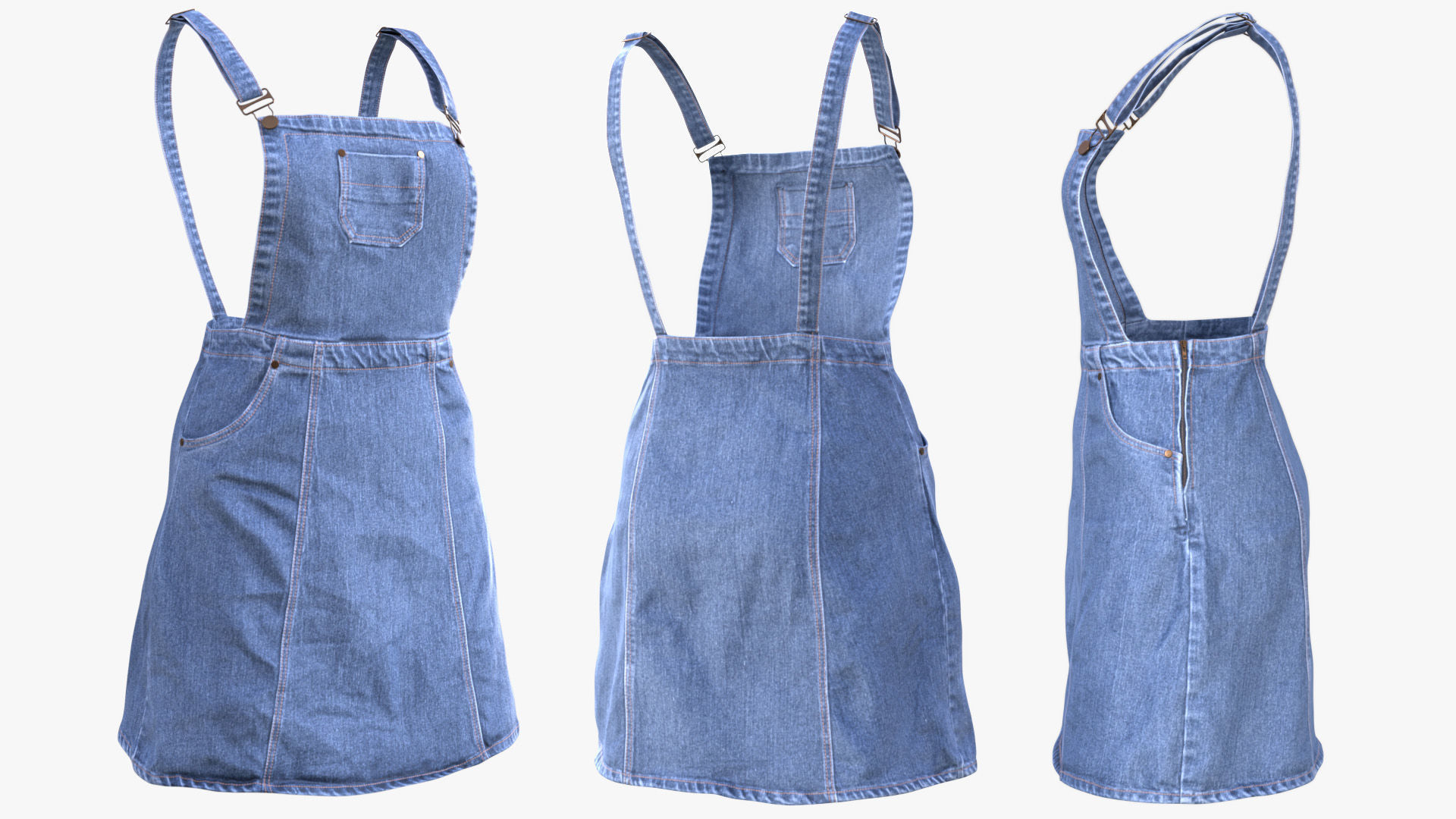 Denim Dress 101 - All MH Bodies - UE5 Skeletons - Rigged Low-poly 3D model_3
