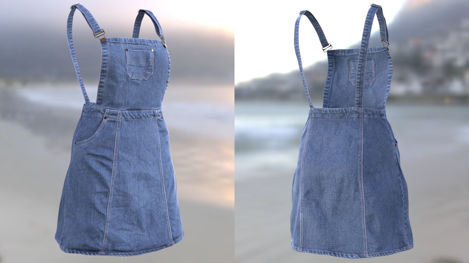 Denim Dress 101 - All MH Bodies - UE5 Skeletons - Rigged Low-poly 3D model_5