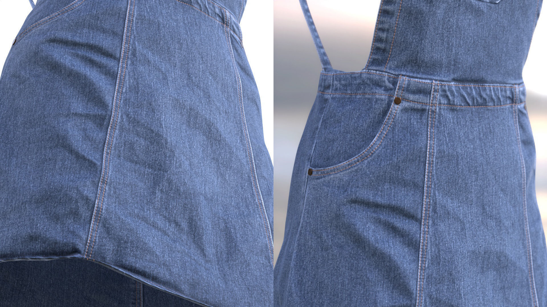 Denim Dress 101 - All MH Bodies - UE5 Skeletons - Rigged Low-poly 3D model_13