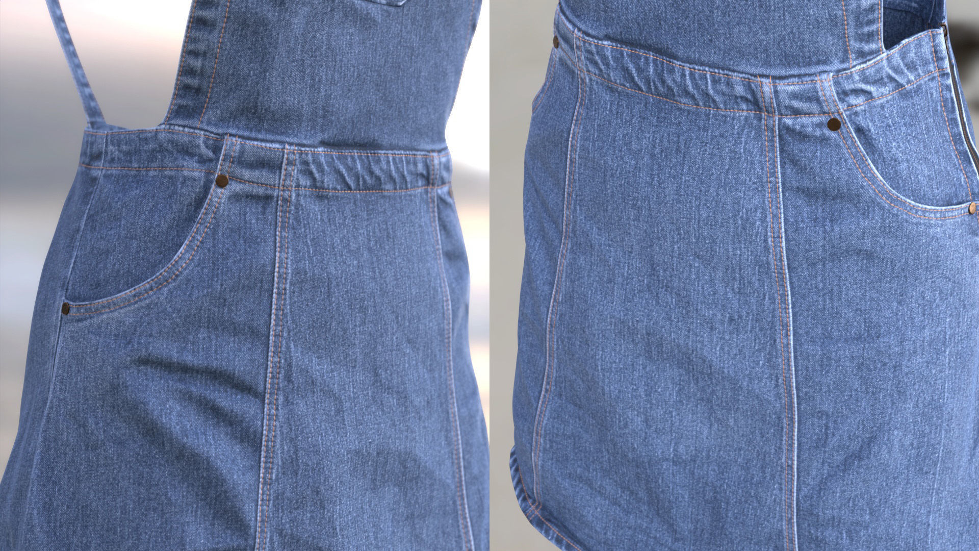 Denim Dress 101 - All MH Bodies - UE5 Skeletons - Rigged Low-poly 3D model_9