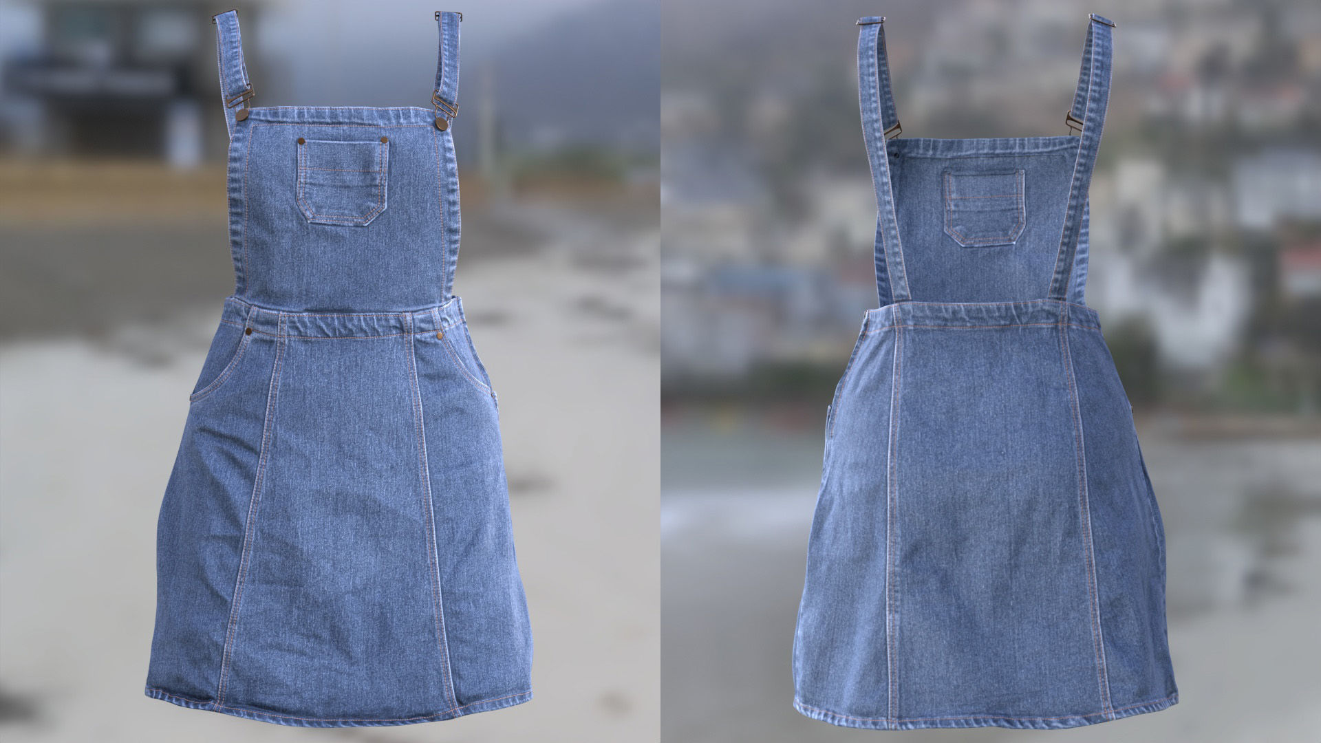Denim Dress 101 - All MH Bodies - UE5 Skeletons - Rigged Low-poly 3D model_7