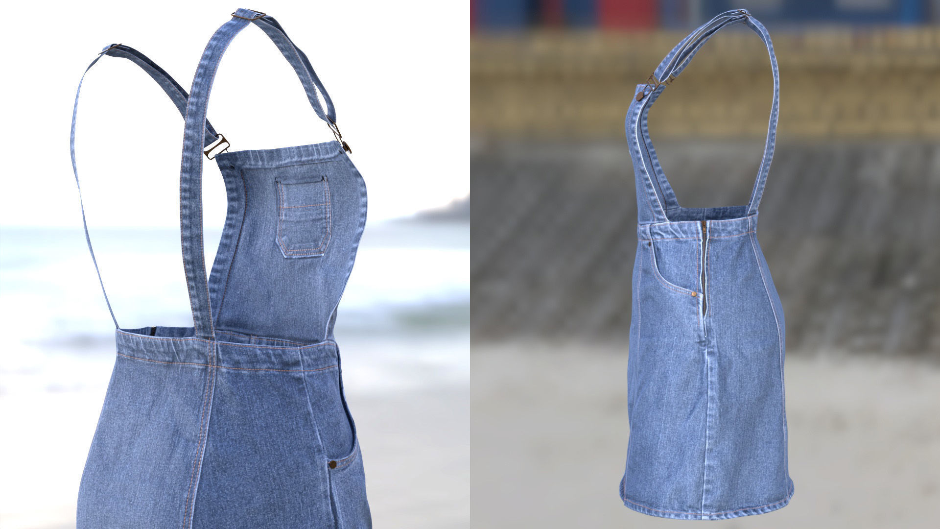 Denim Dress 101 - All MH Bodies - UE5 Skeletons - Rigged Low-poly 3D model_11