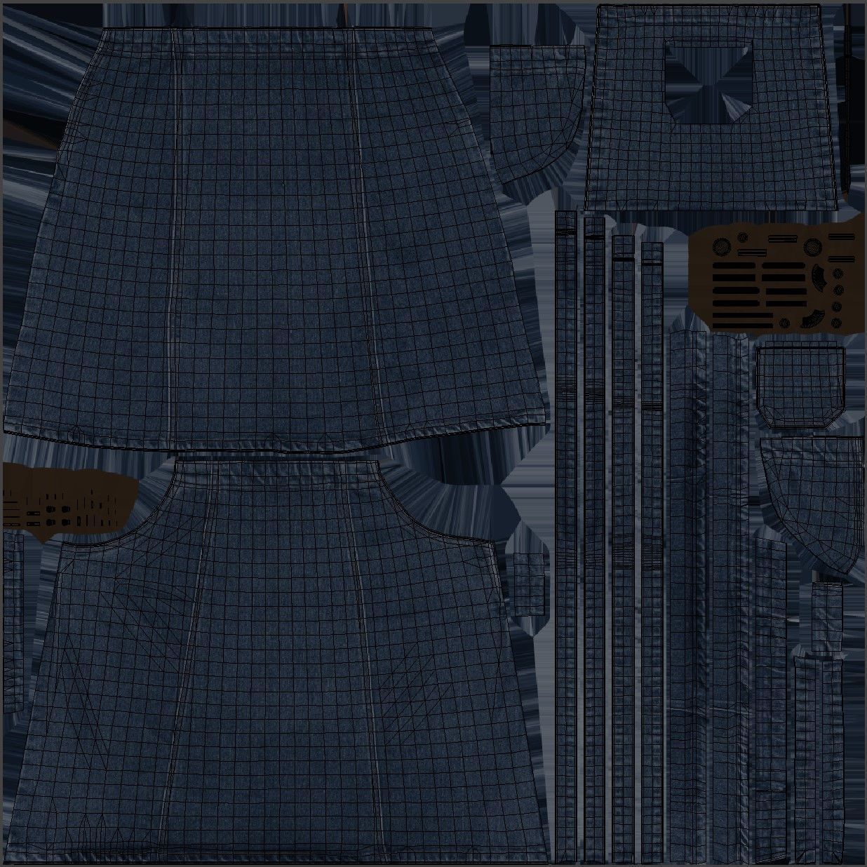 Denim Dress 101 - All MH Bodies - UE5 Skeletons - Rigged Low-poly 3D model_20