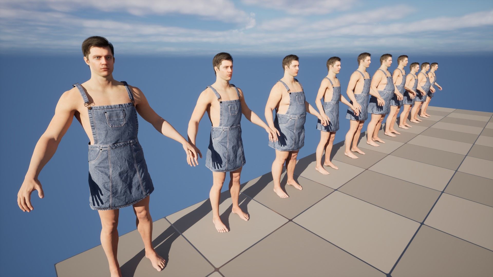 Denim Dress 101 - All MH Bodies - UE5 Skeletons - Rigged Low-poly 3D model_16