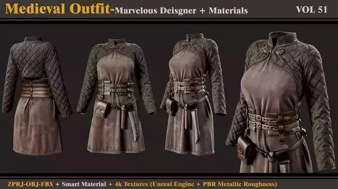Medieval Outfit- MD-Clo3d-Smart Material-Textures-OBJ-FBX