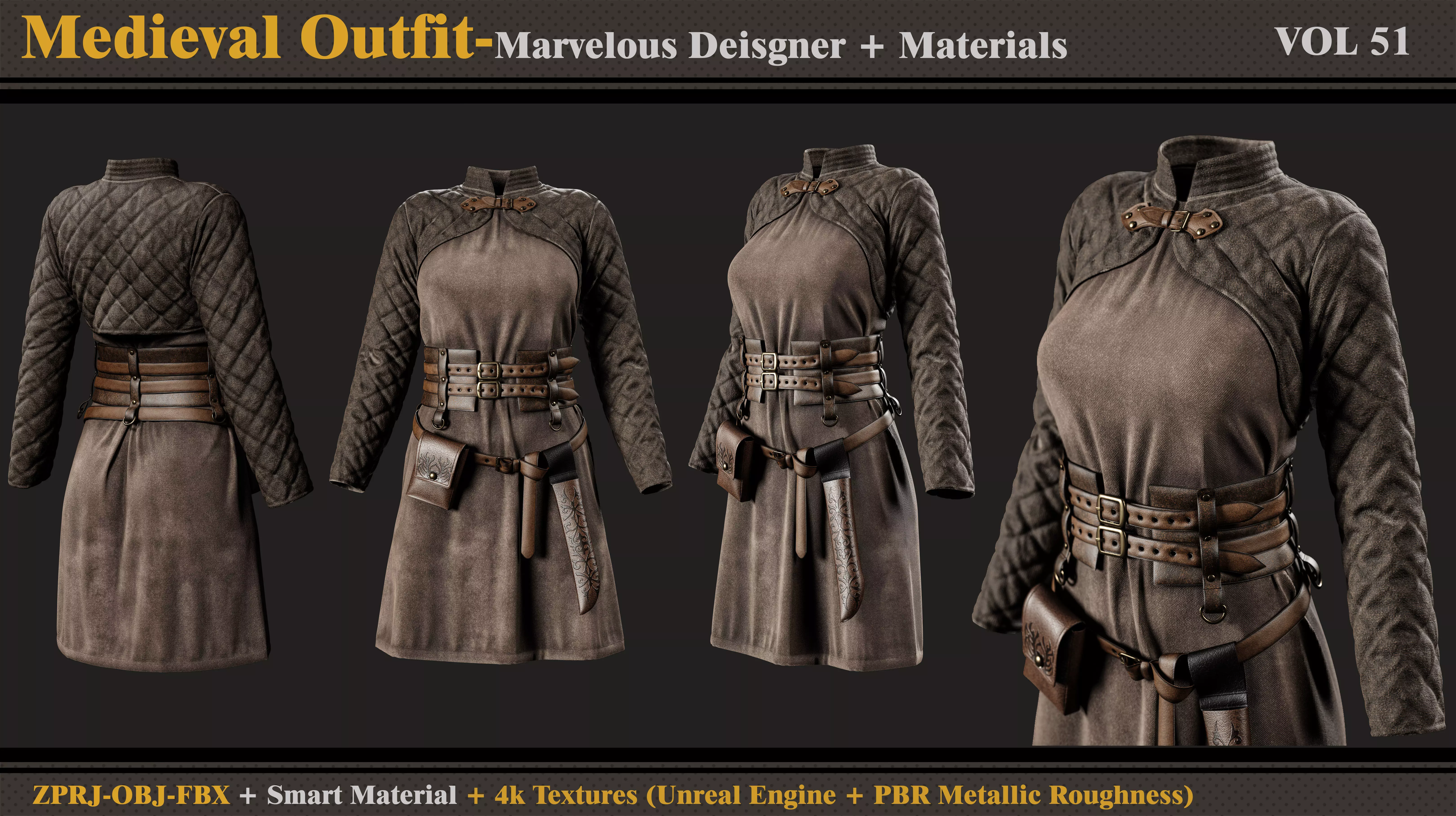 Medieval Outfit- MD-Clo3d-Smart Material-Textures-OBJ-FBX 3D model_0