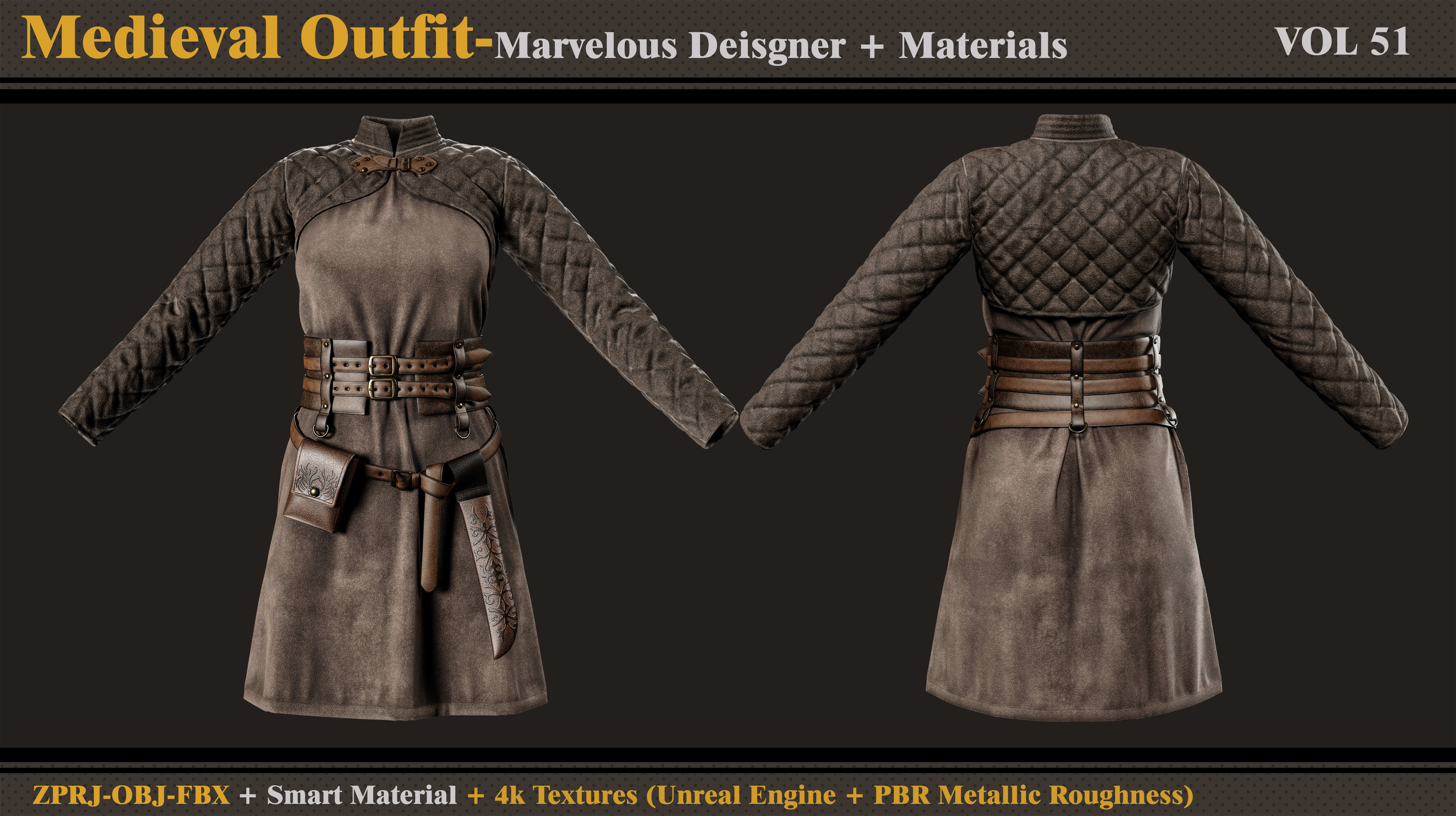 Medieval Outfit- MD-Clo3d-Smart Material-Textures-OBJ-FBX 3D model_1