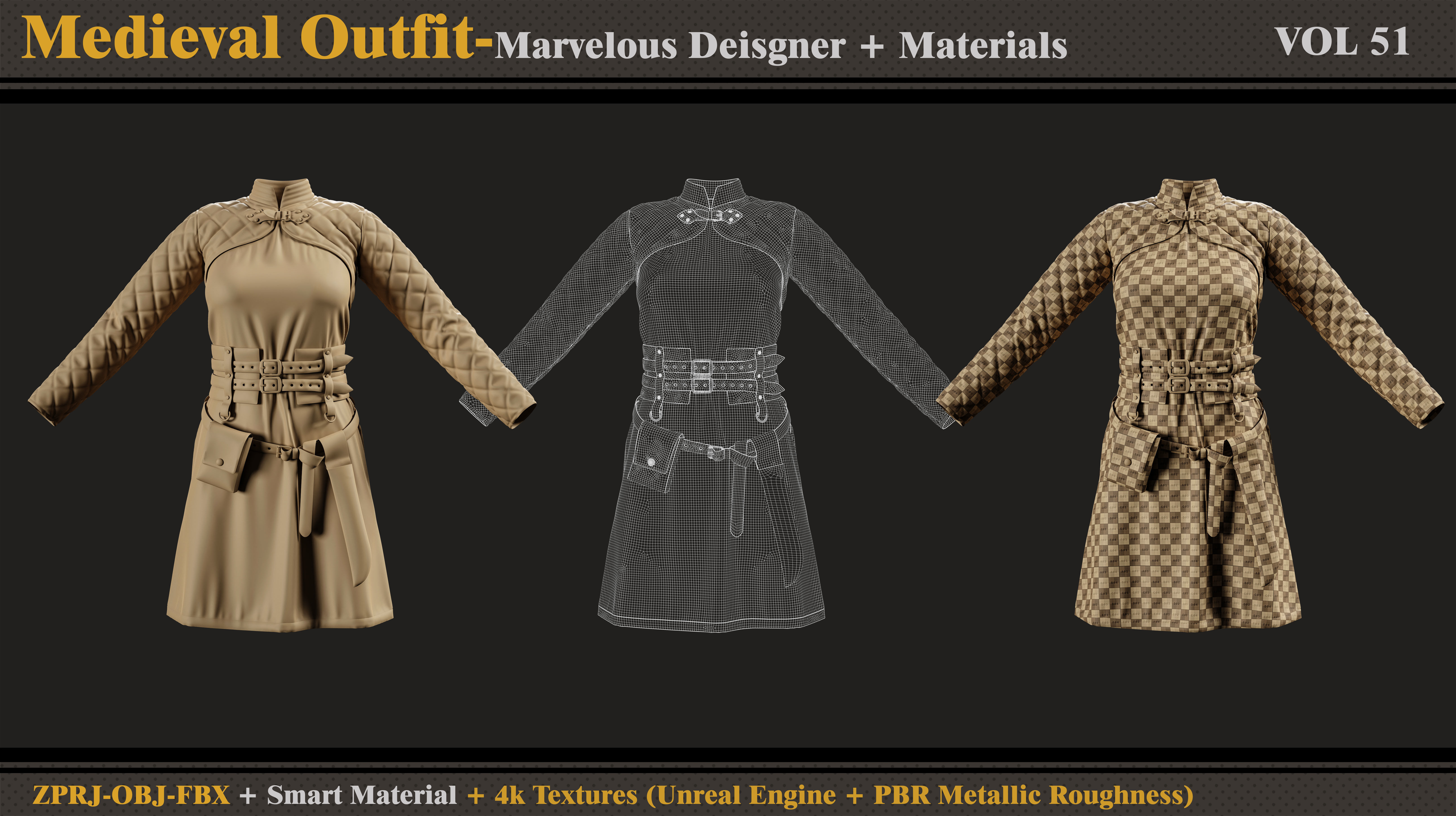 Medieval Outfit- MD-Clo3d-Smart Material-Textures-OBJ-FBX 3D model_3