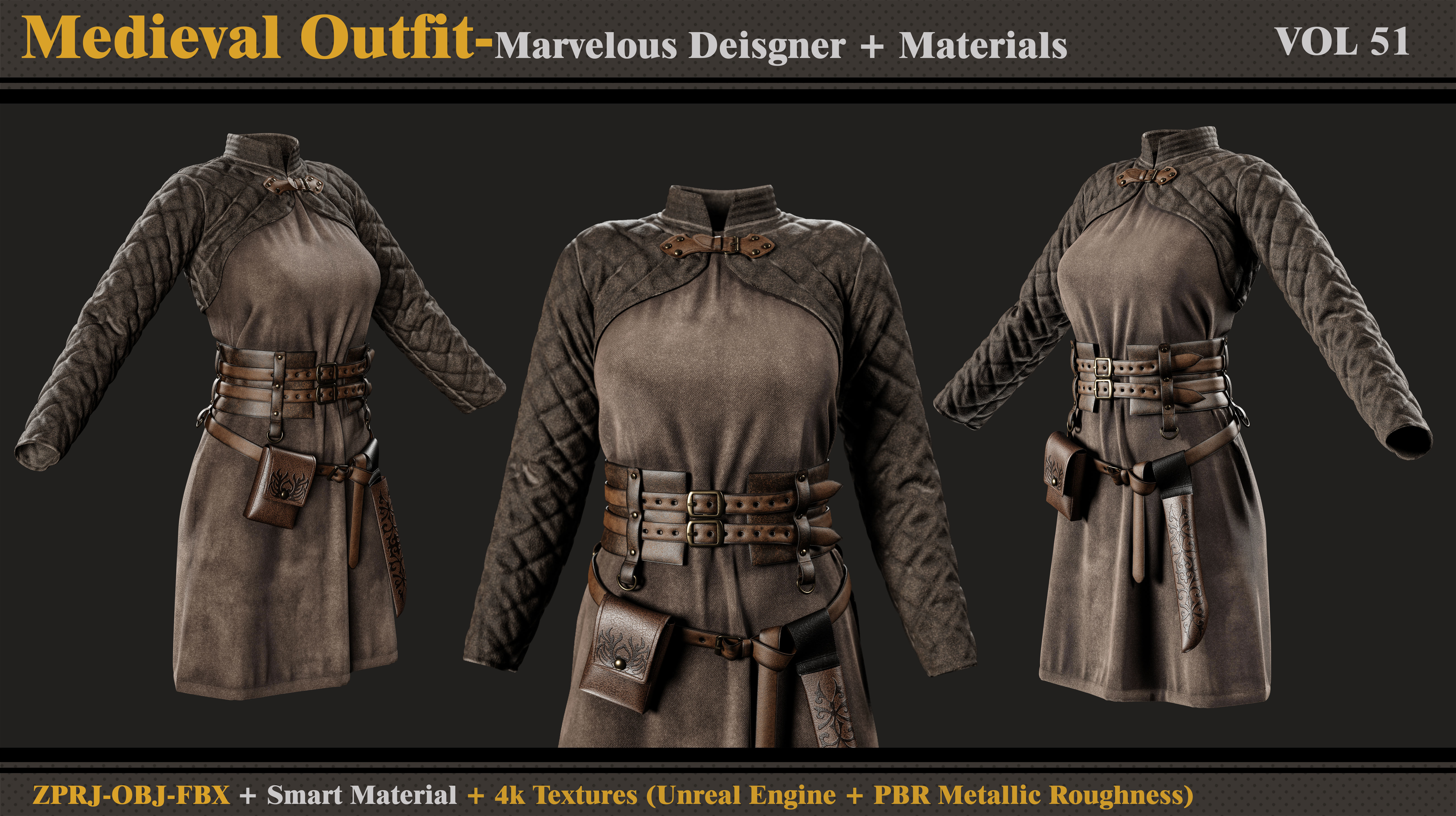 Medieval Outfit- MD-Clo3d-Smart Material-Textures-OBJ-FBX 3D model_2