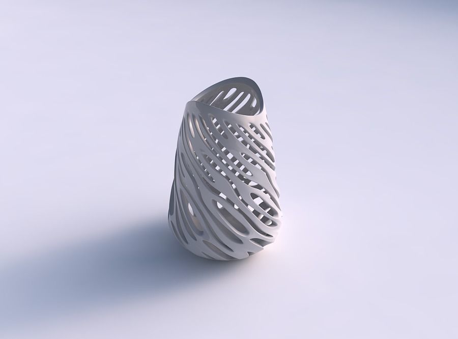 Vase oval wide opening with smooth cuts twisted and streched top 3D print model_0