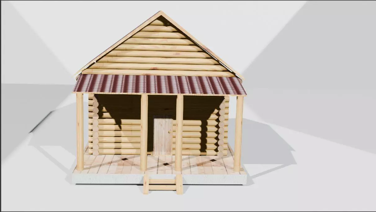 a round log house Low-poly 3D model_0