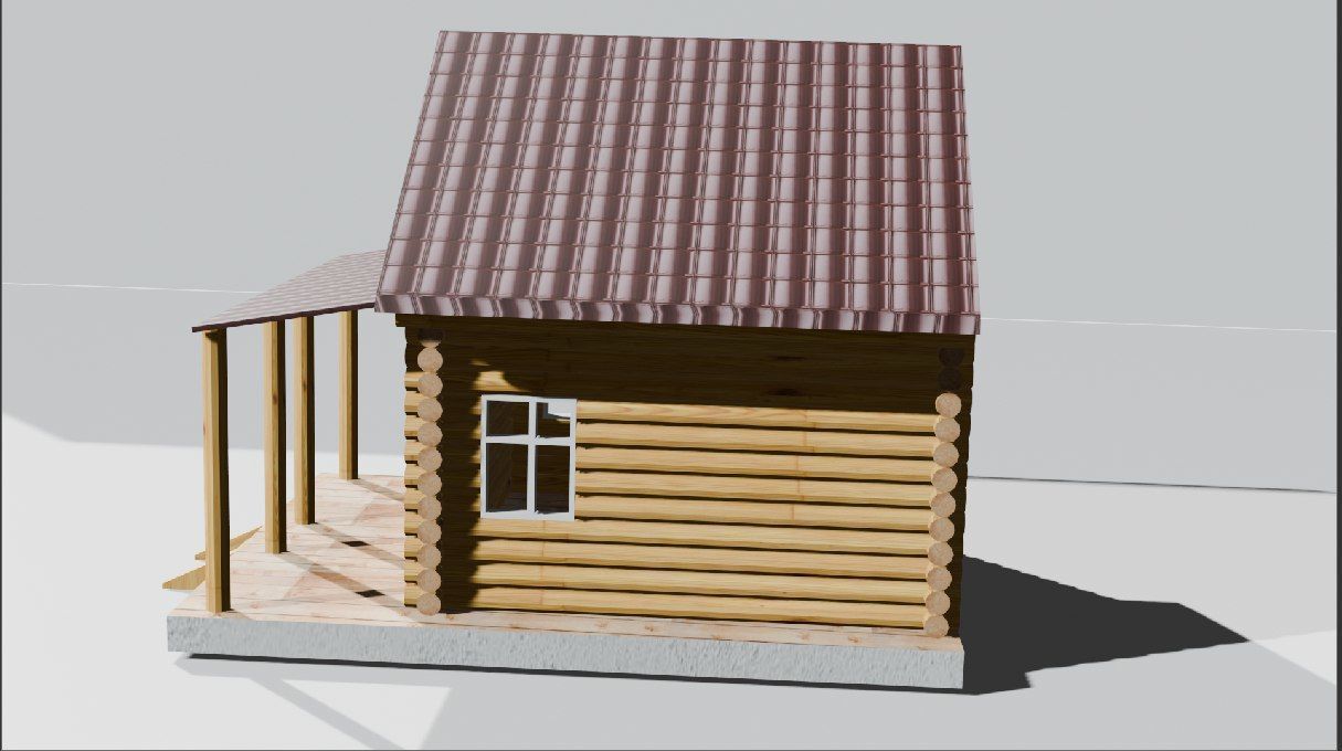 a round log house Low-poly 3D model_1