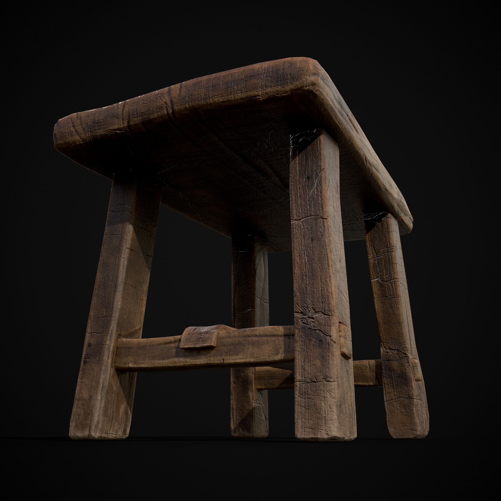 Rustic Wooden Stool Low-poly 3D model_17