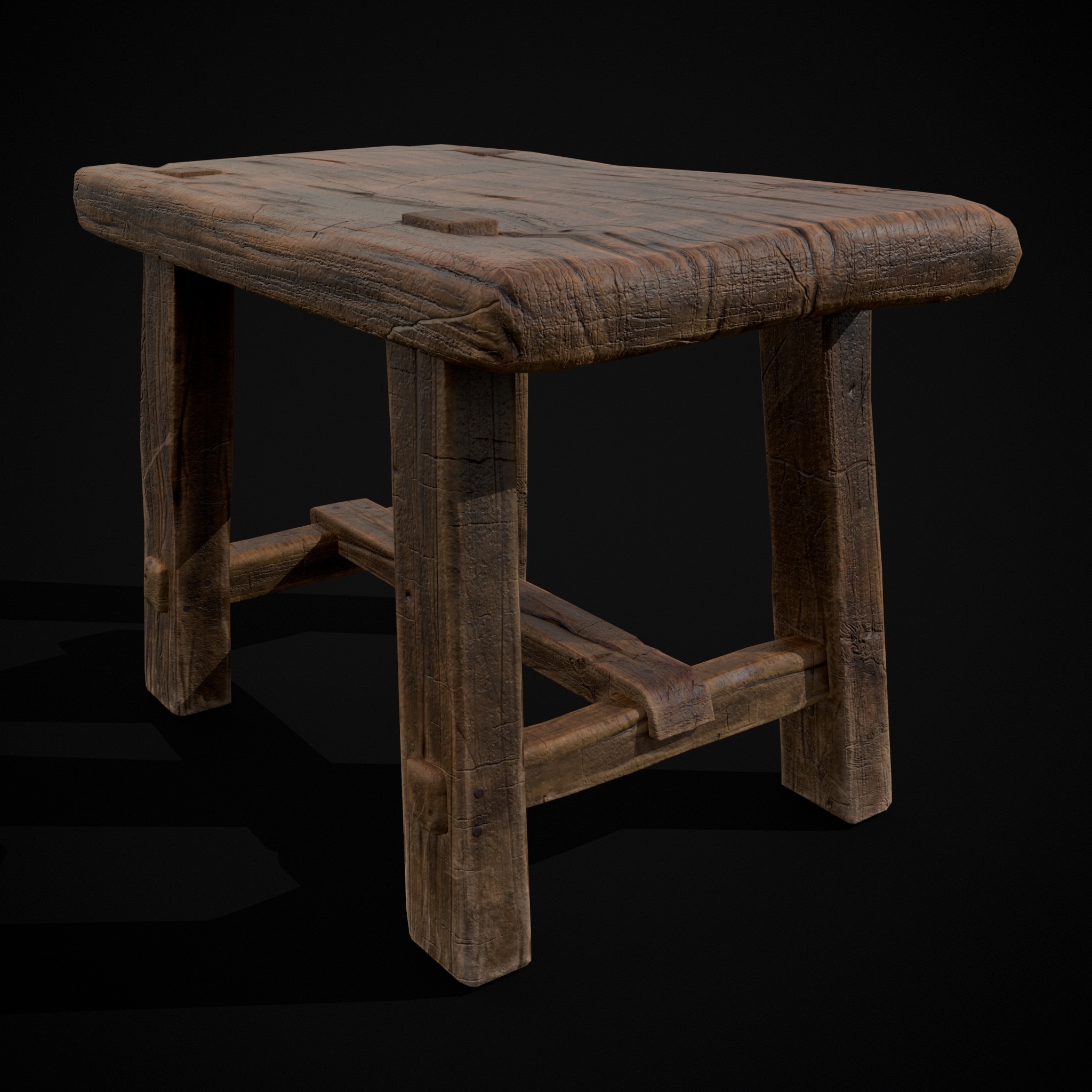 Rustic Wooden Stool Low-poly 3D model_5