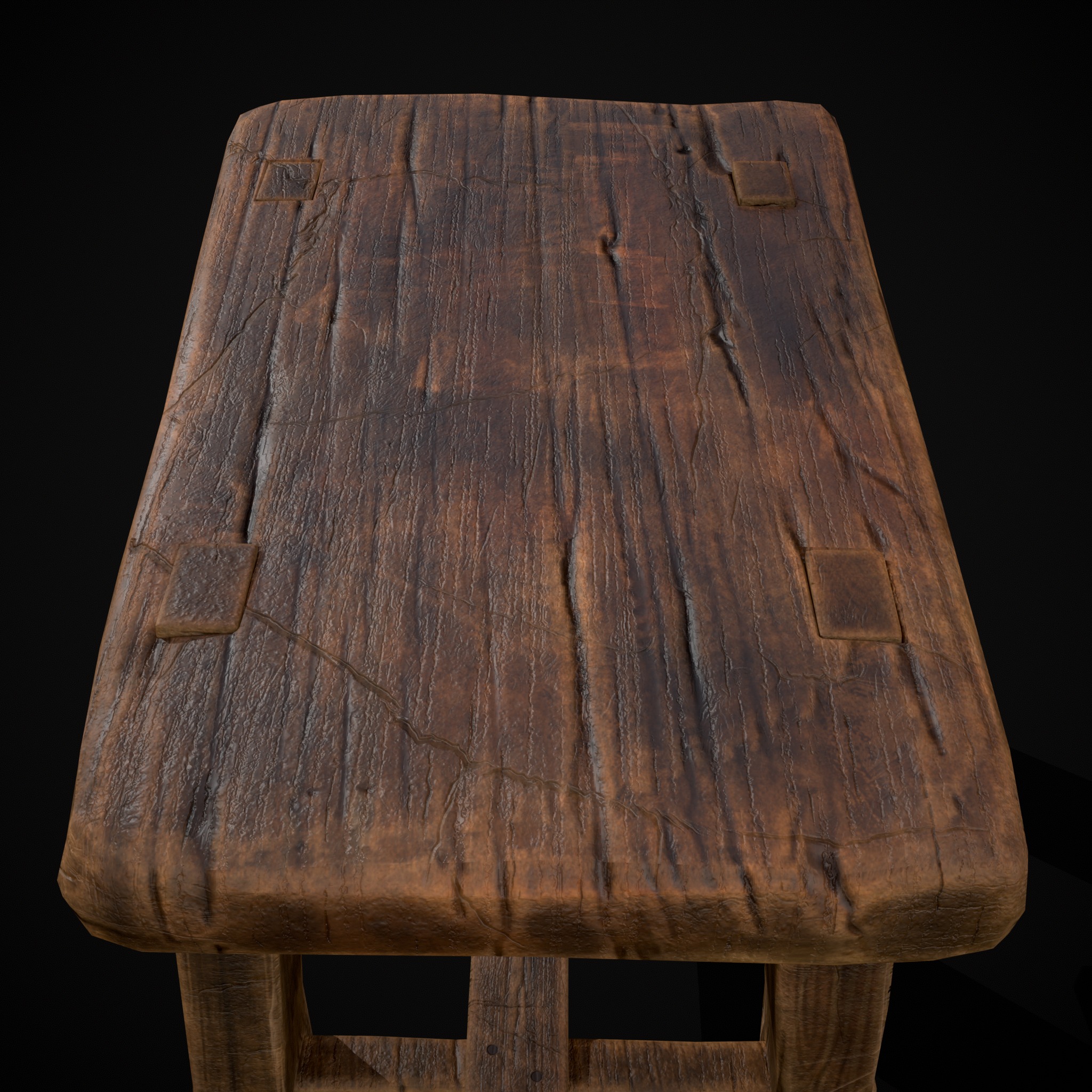 Rustic Wooden Stool Low-poly 3D model_9