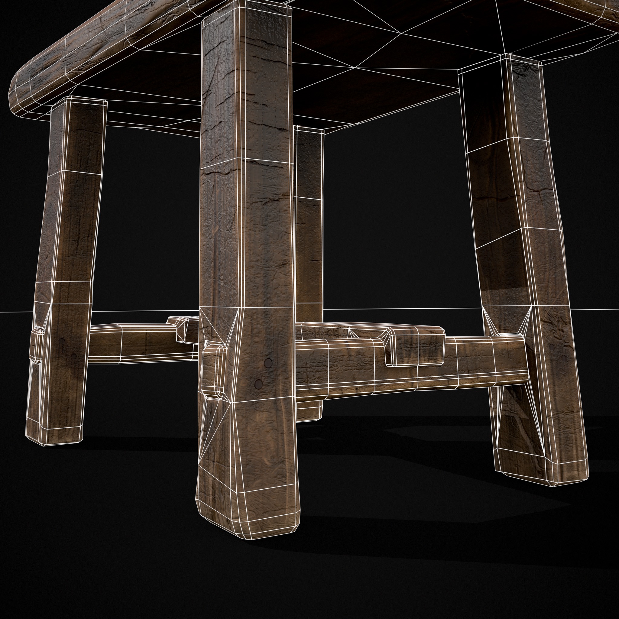 Rustic Wooden Stool Low-poly 3D model_12