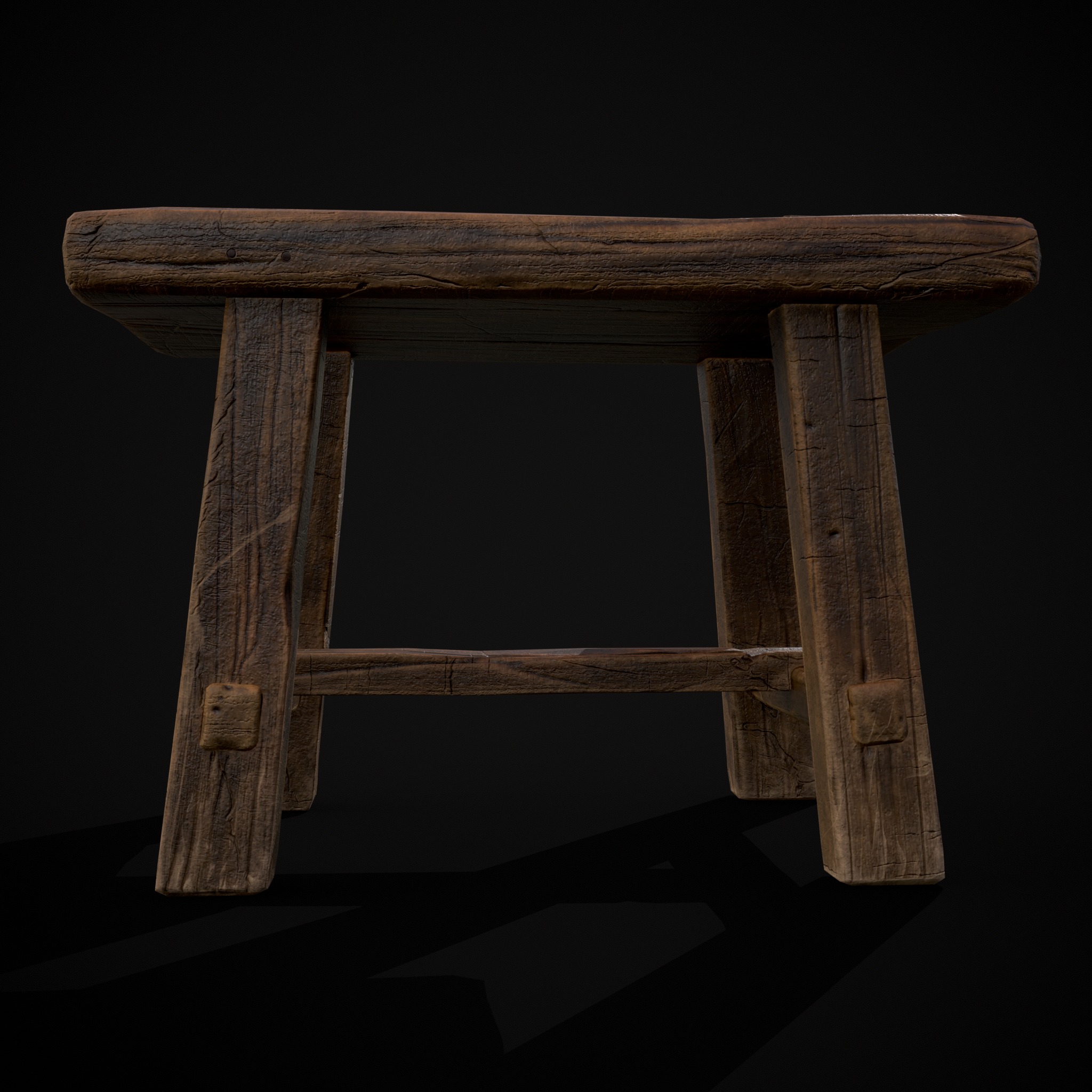 Rustic Wooden Stool Low-poly 3D model_13