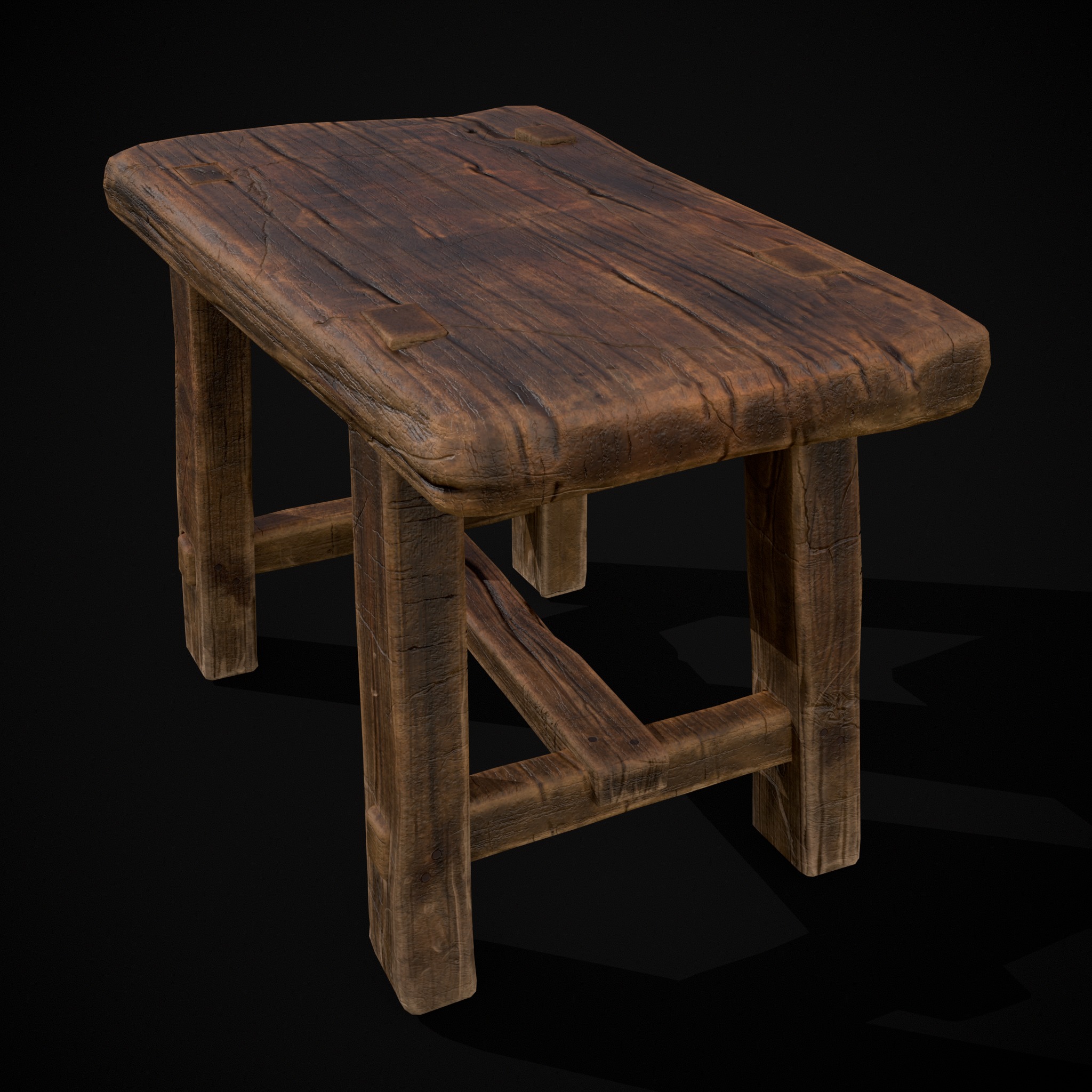 Rustic Wooden Stool Low-poly 3D model_20