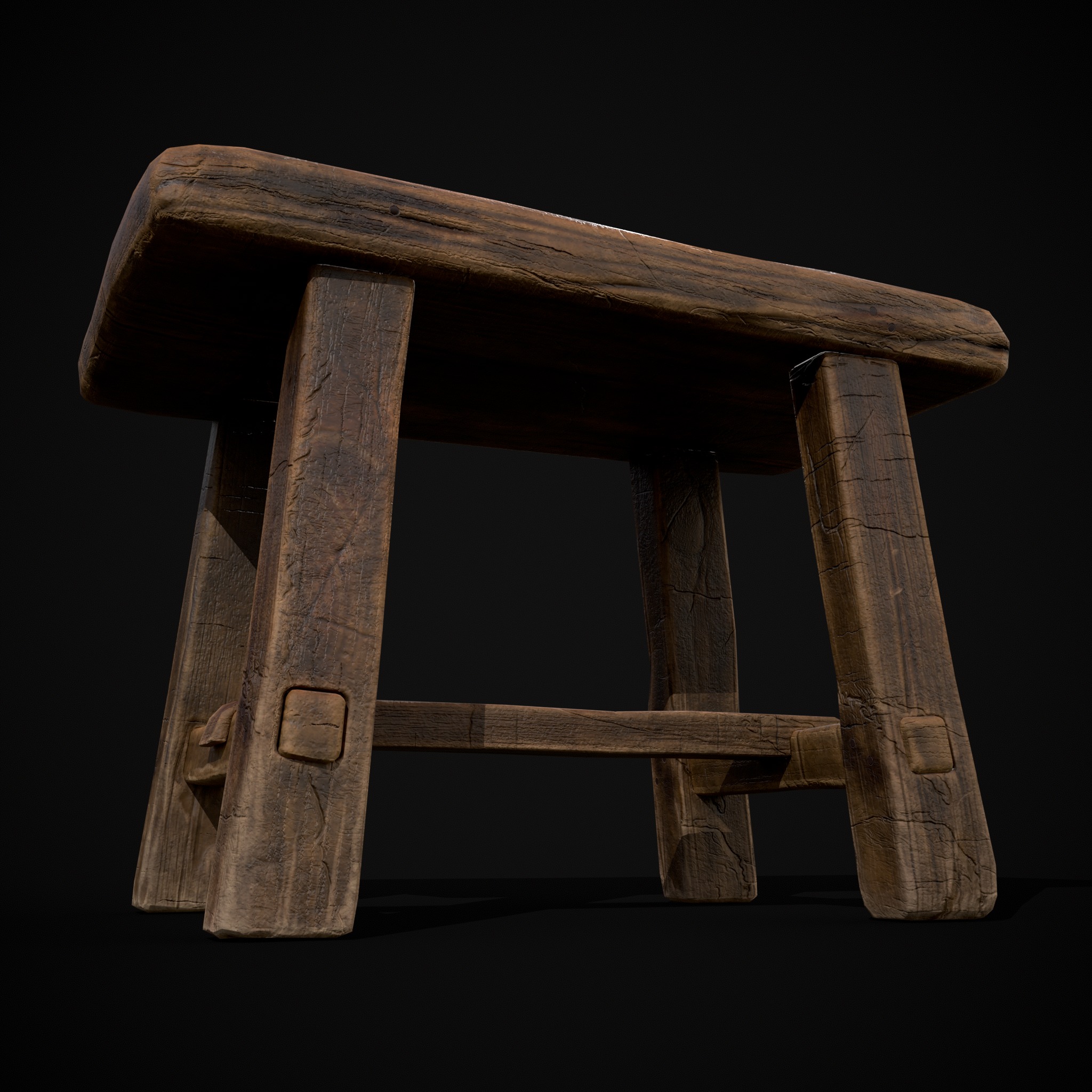 Rustic Wooden Stool Low-poly 3D model_7