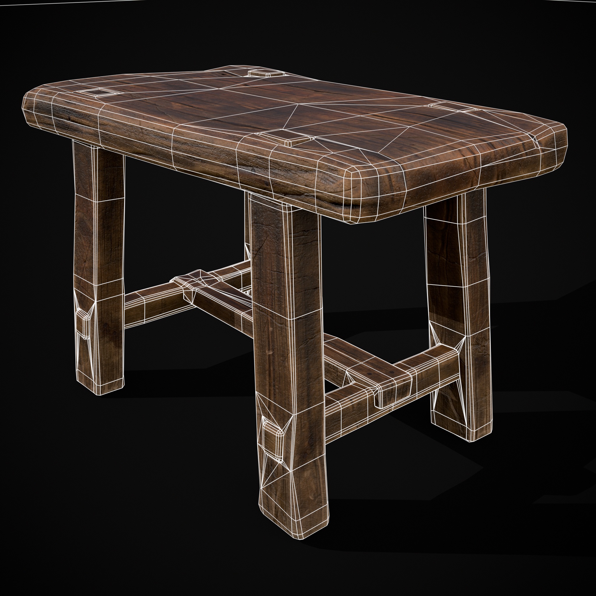 Rustic Wooden Stool Low-poly 3D model_16