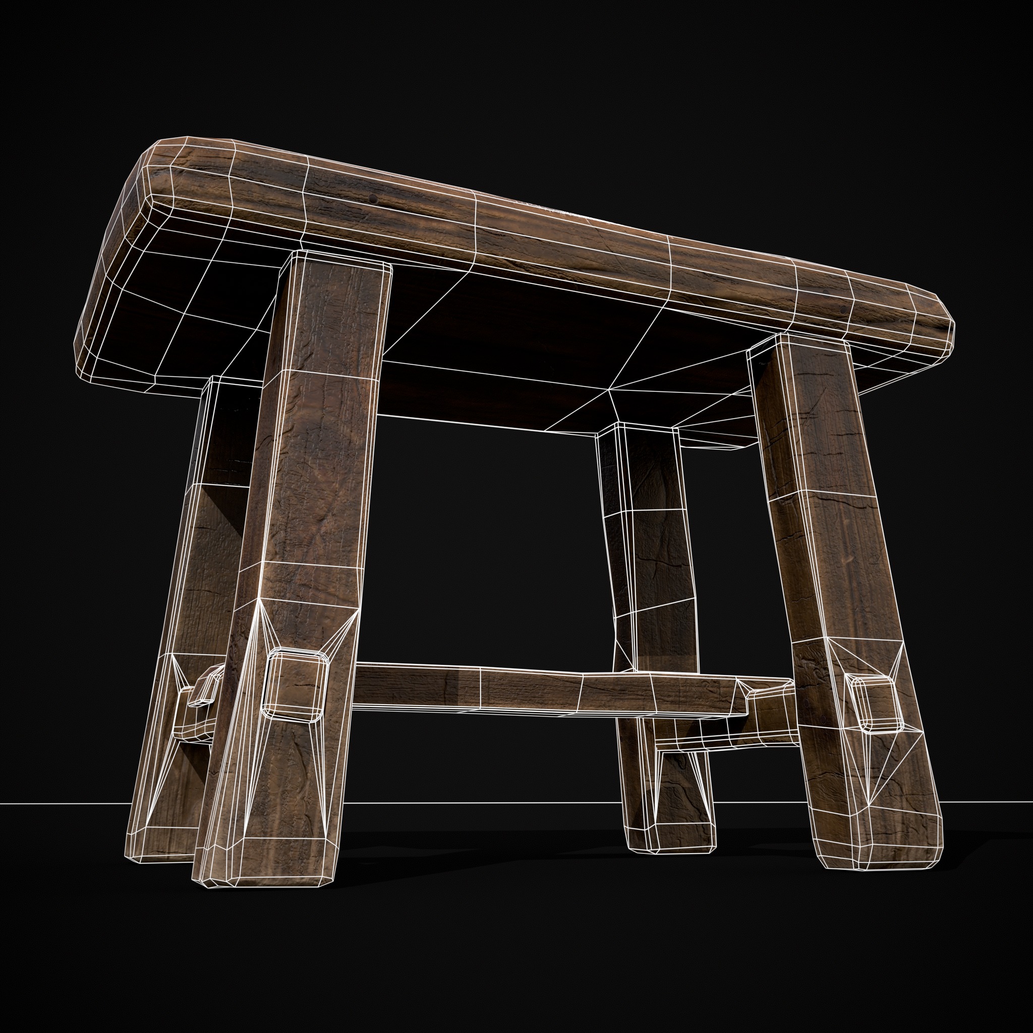 Rustic Wooden Stool Low-poly 3D model_8