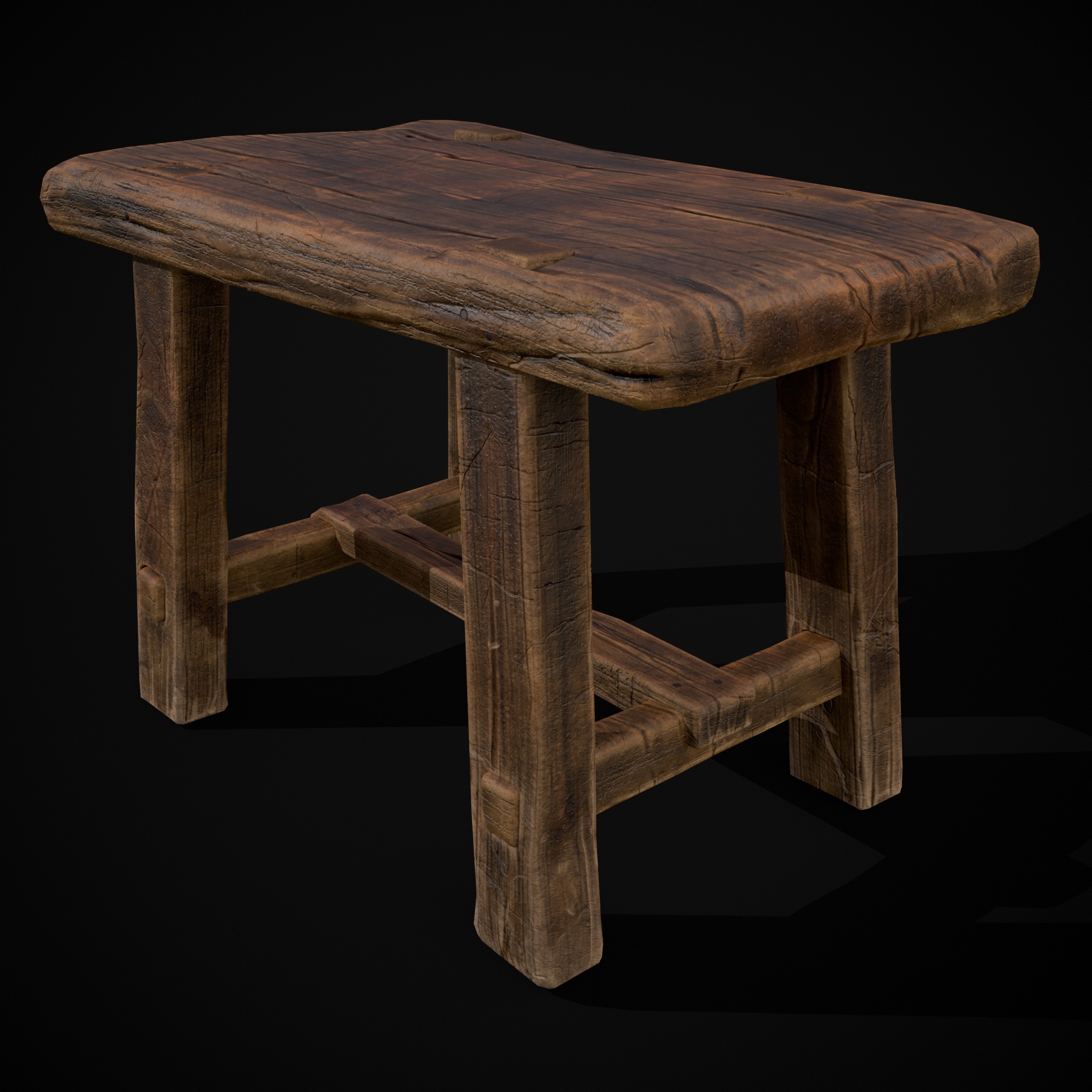 Rustic Wooden Stool Low-poly 3D model_15
