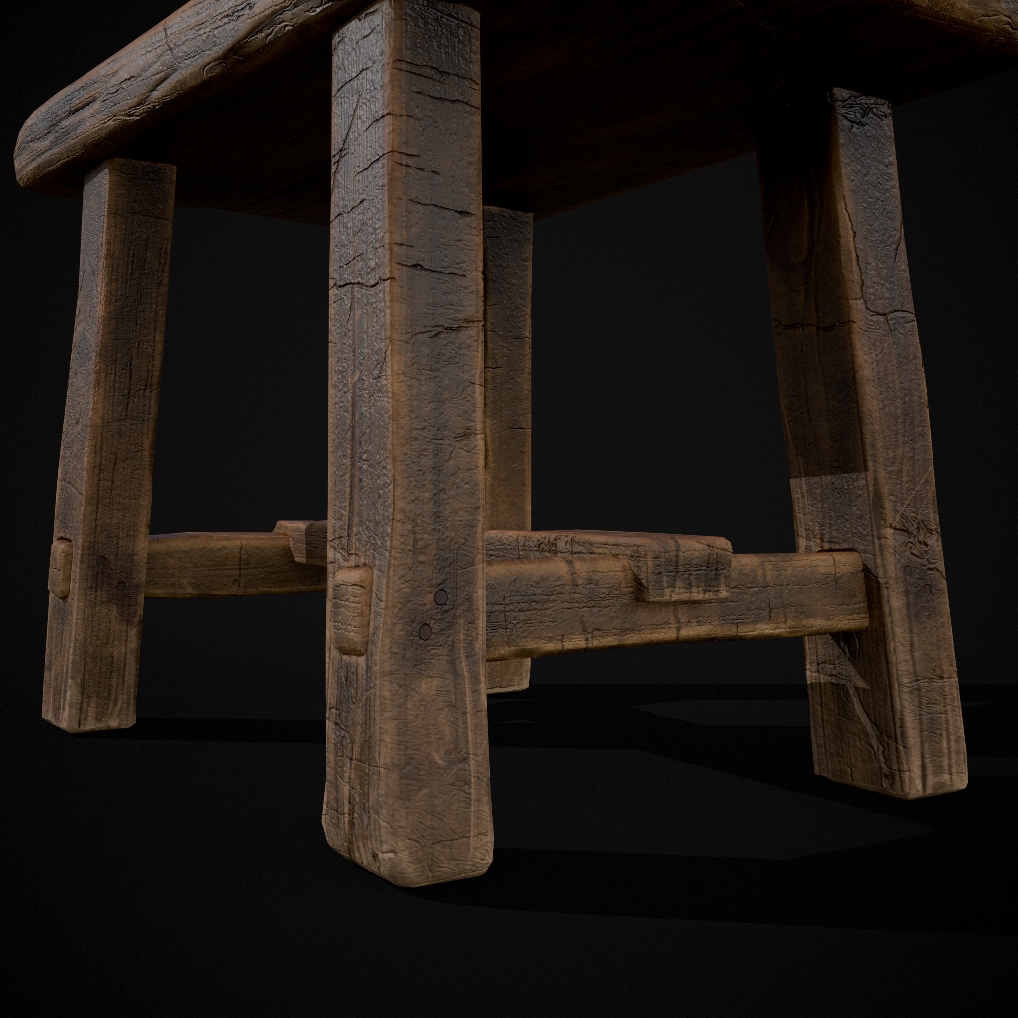 Rustic Wooden Stool Low-poly 3D model_11