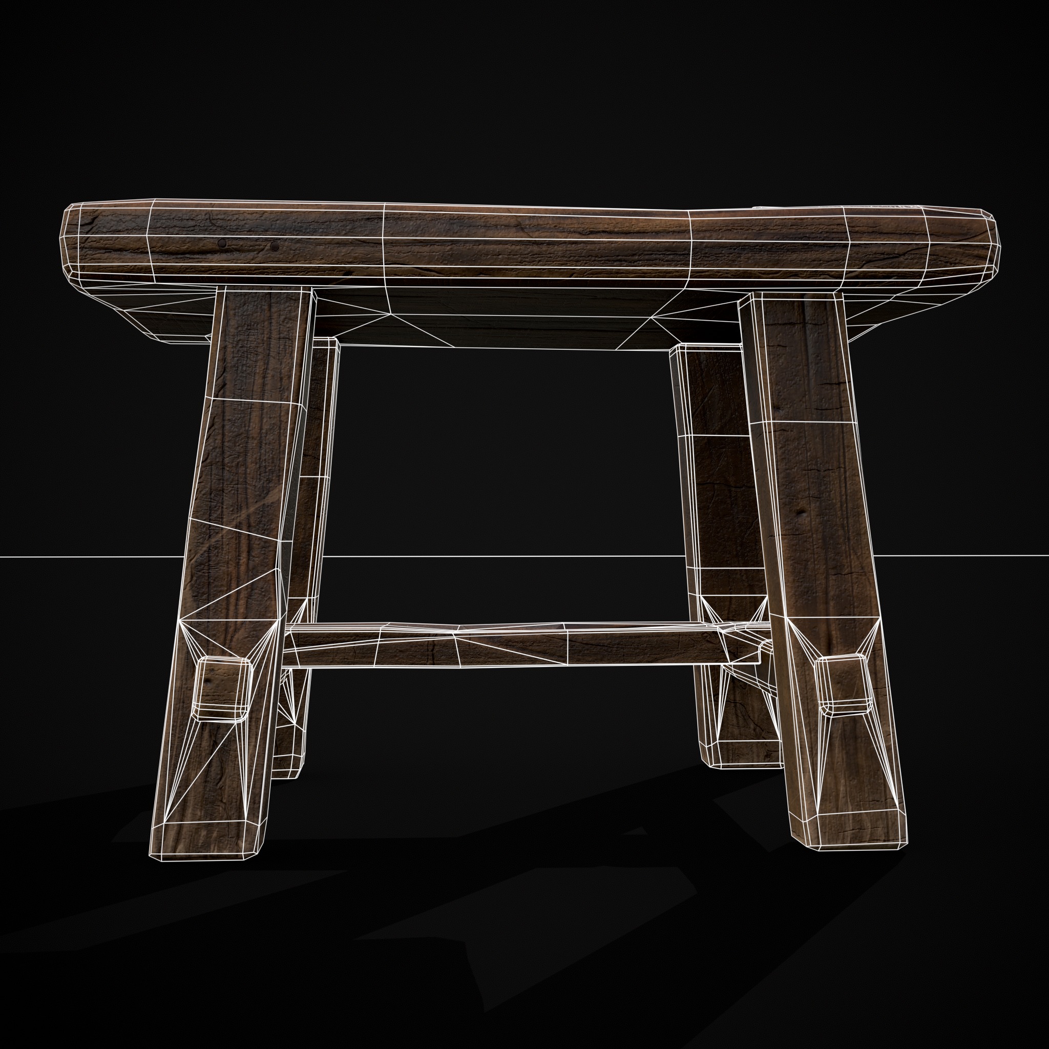 Rustic Wooden Stool Low-poly 3D model_14