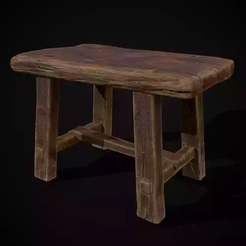 Rustic Wooden Stool Low-poly 3D model