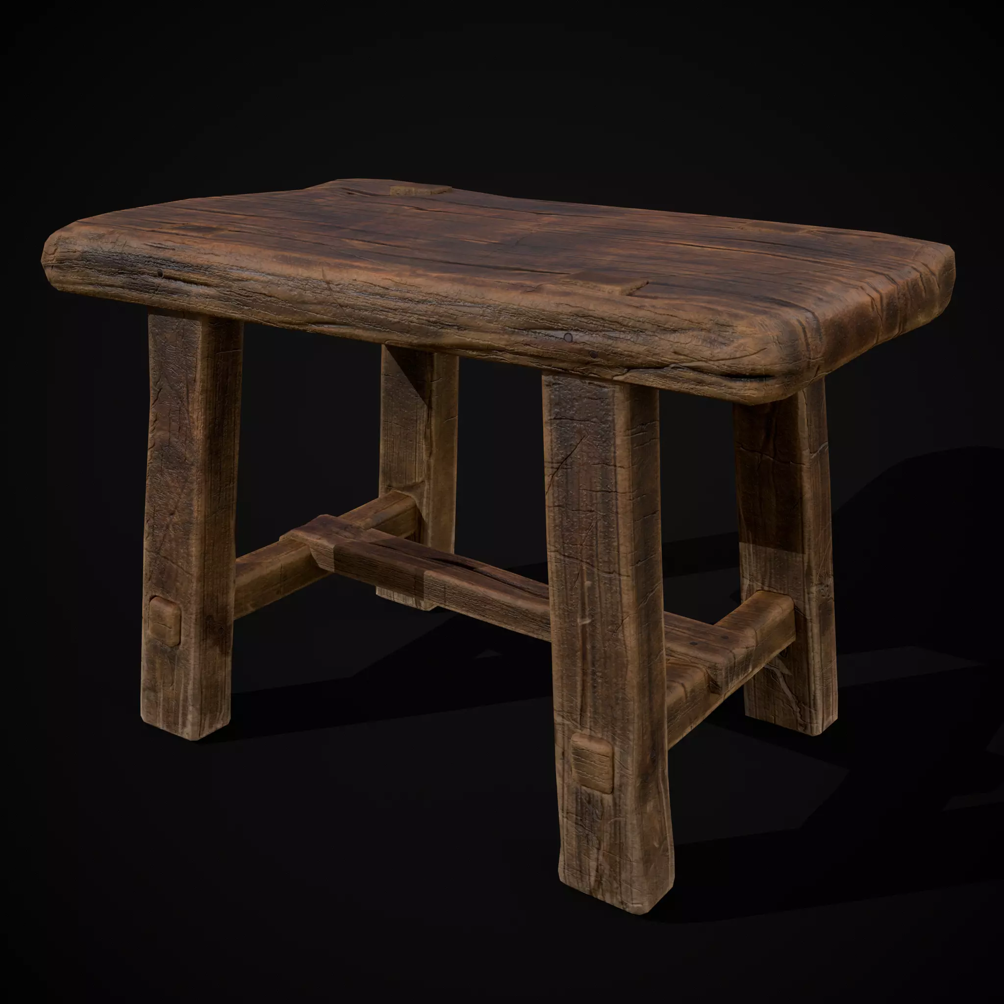 Rustic Wooden Stool Low-poly 3D model_0