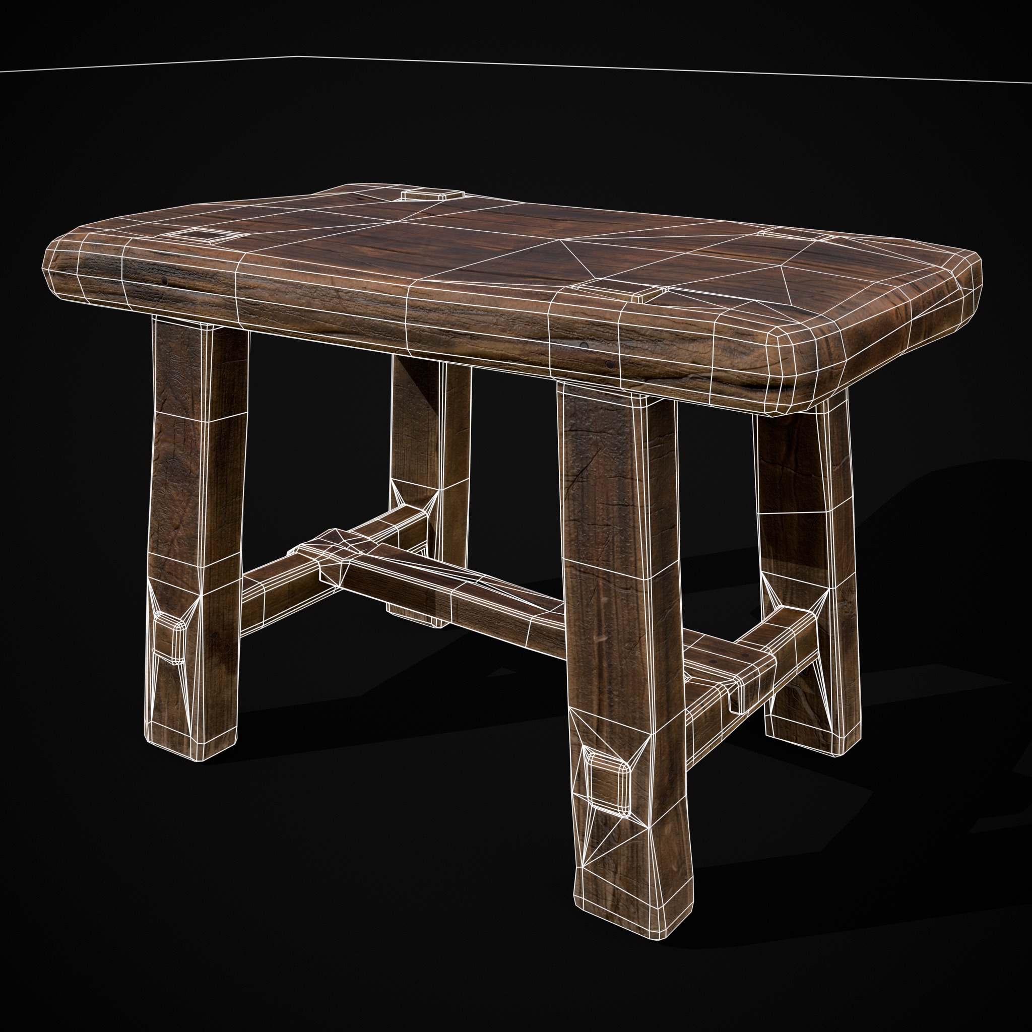 Rustic Wooden Stool Low-poly 3D model_2