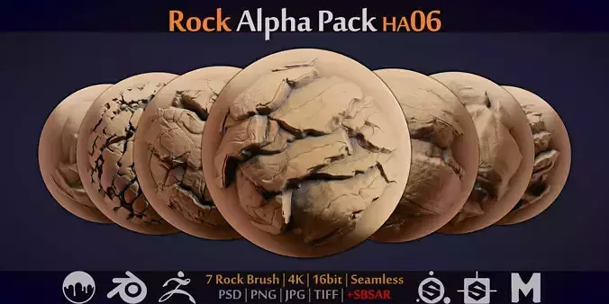 Rock and Cliff Alpha Brush - HA06 - 4K - 16bit - SBSAR Texture