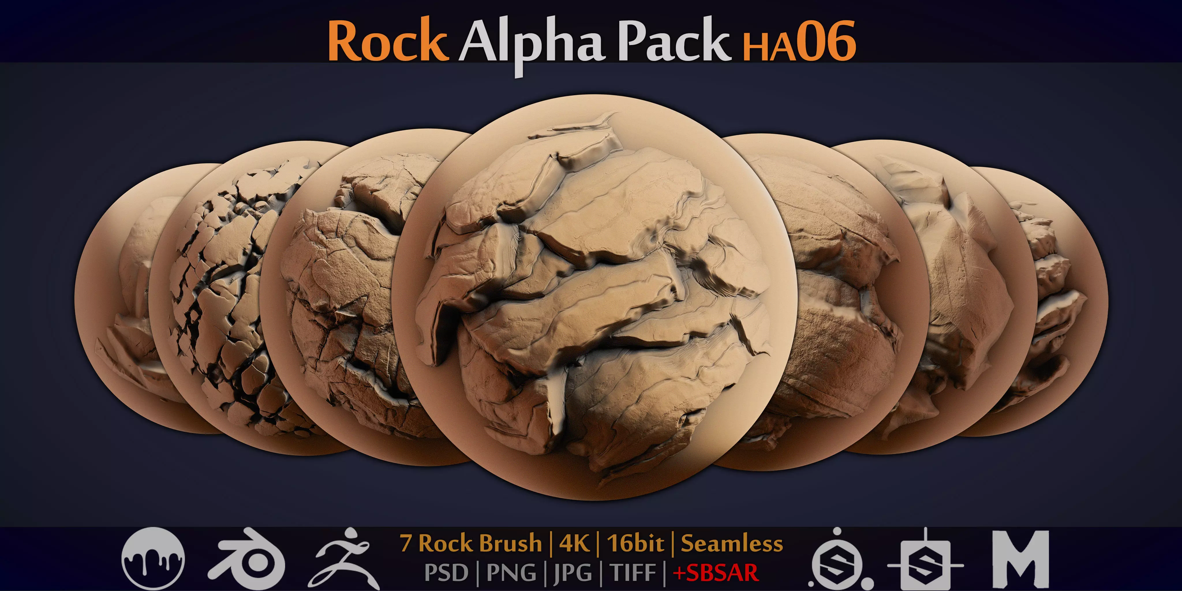 Rock and Cliff Alpha Brush - HA06 - 4K - 16bit - SBSAR Texture_0