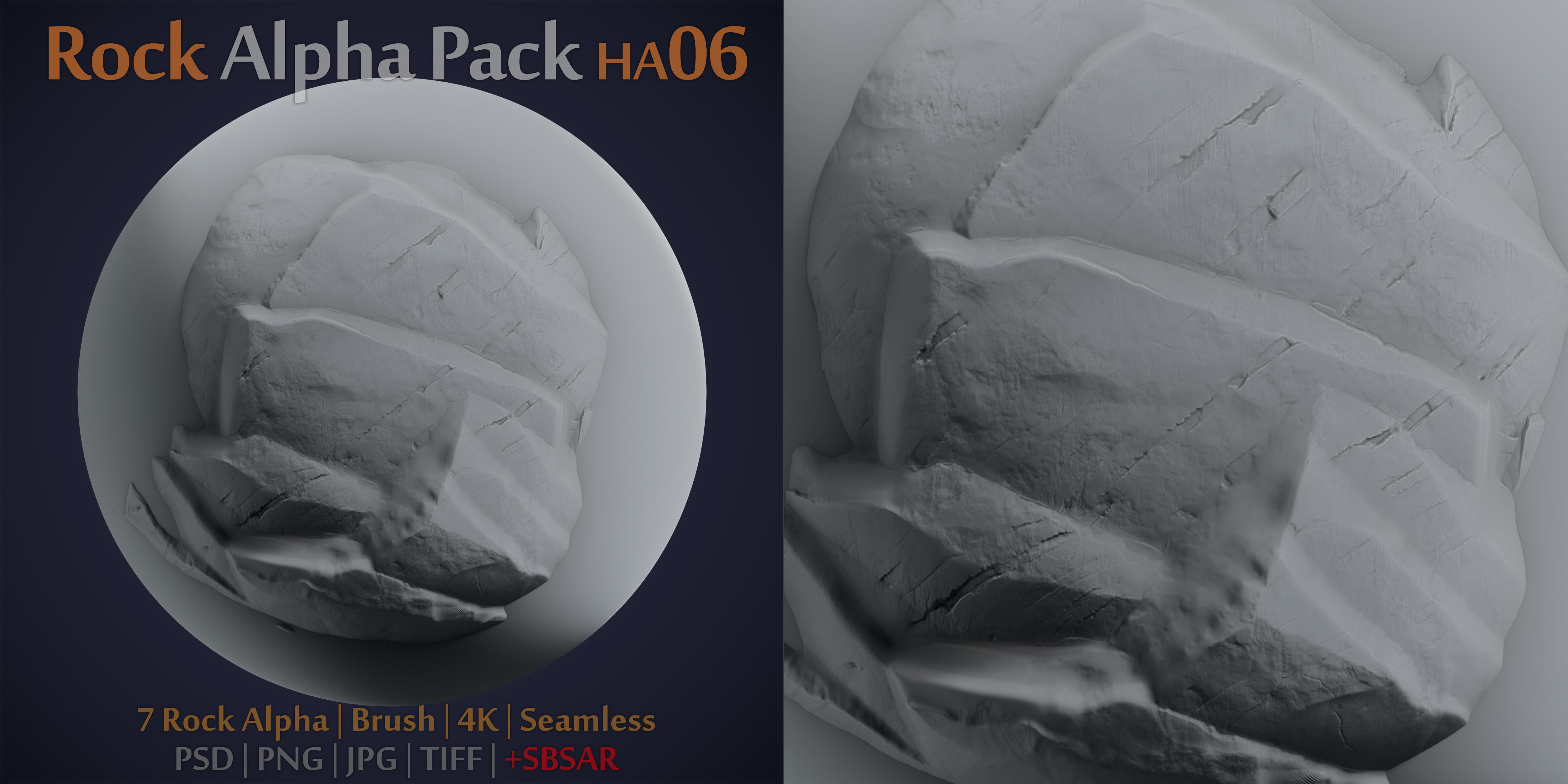 Rock and Cliff Alpha Brush - HA06 - 4K - 16bit - SBSAR Texture_5
