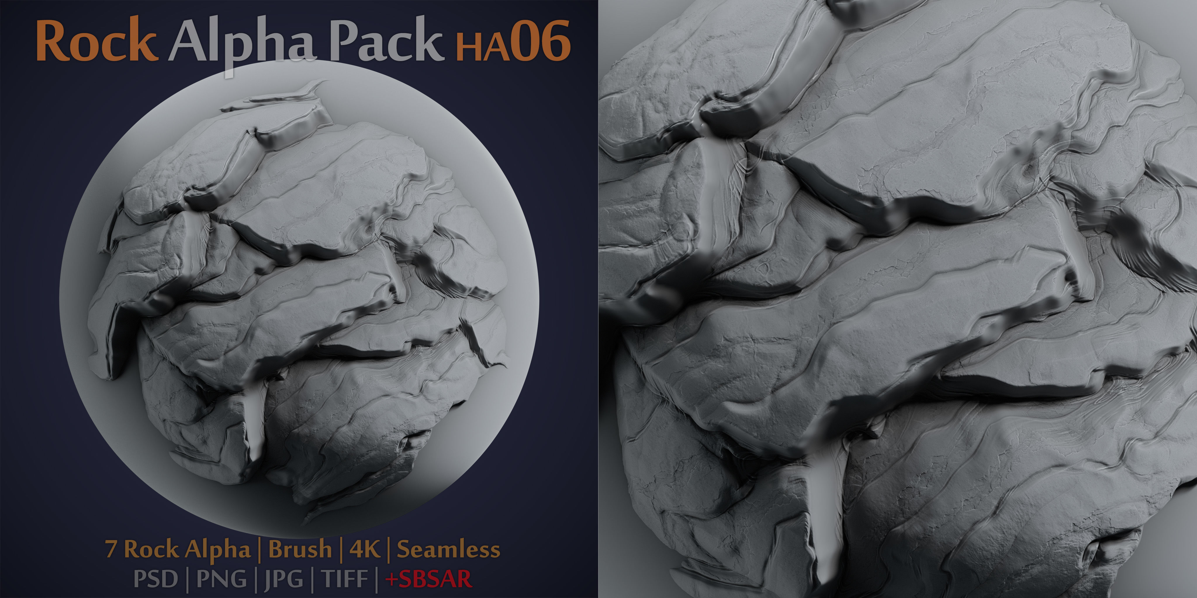 Rock and Cliff Alpha Brush - HA06 - 4K - 16bit - SBSAR Texture_1