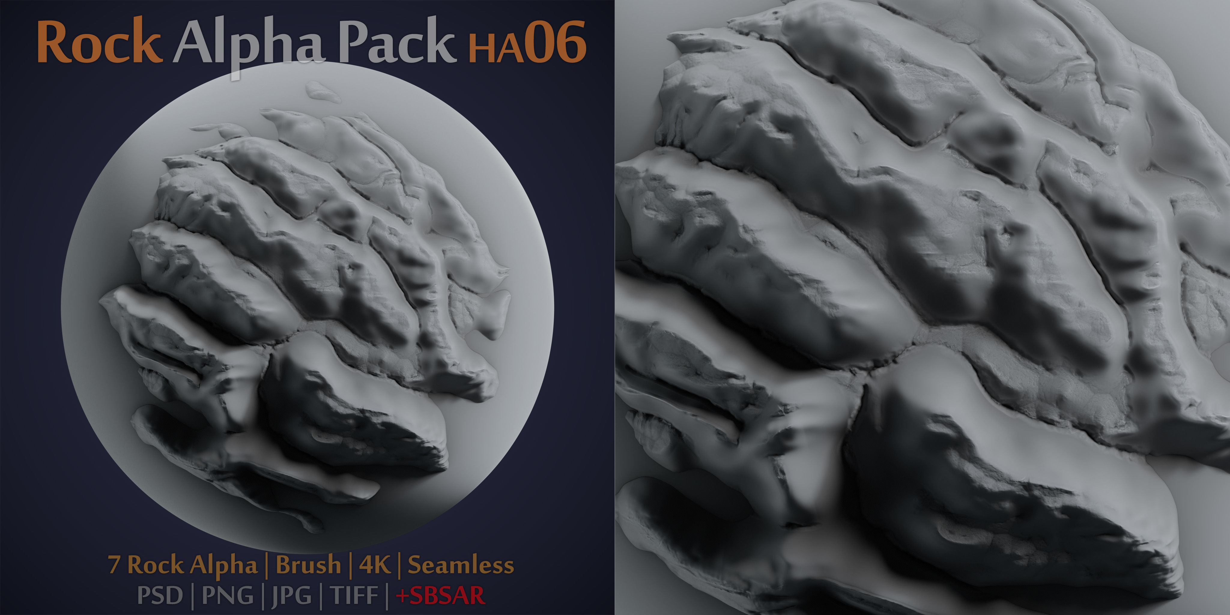 Rock and Cliff Alpha Brush - HA06 - 4K - 16bit - SBSAR Texture_7