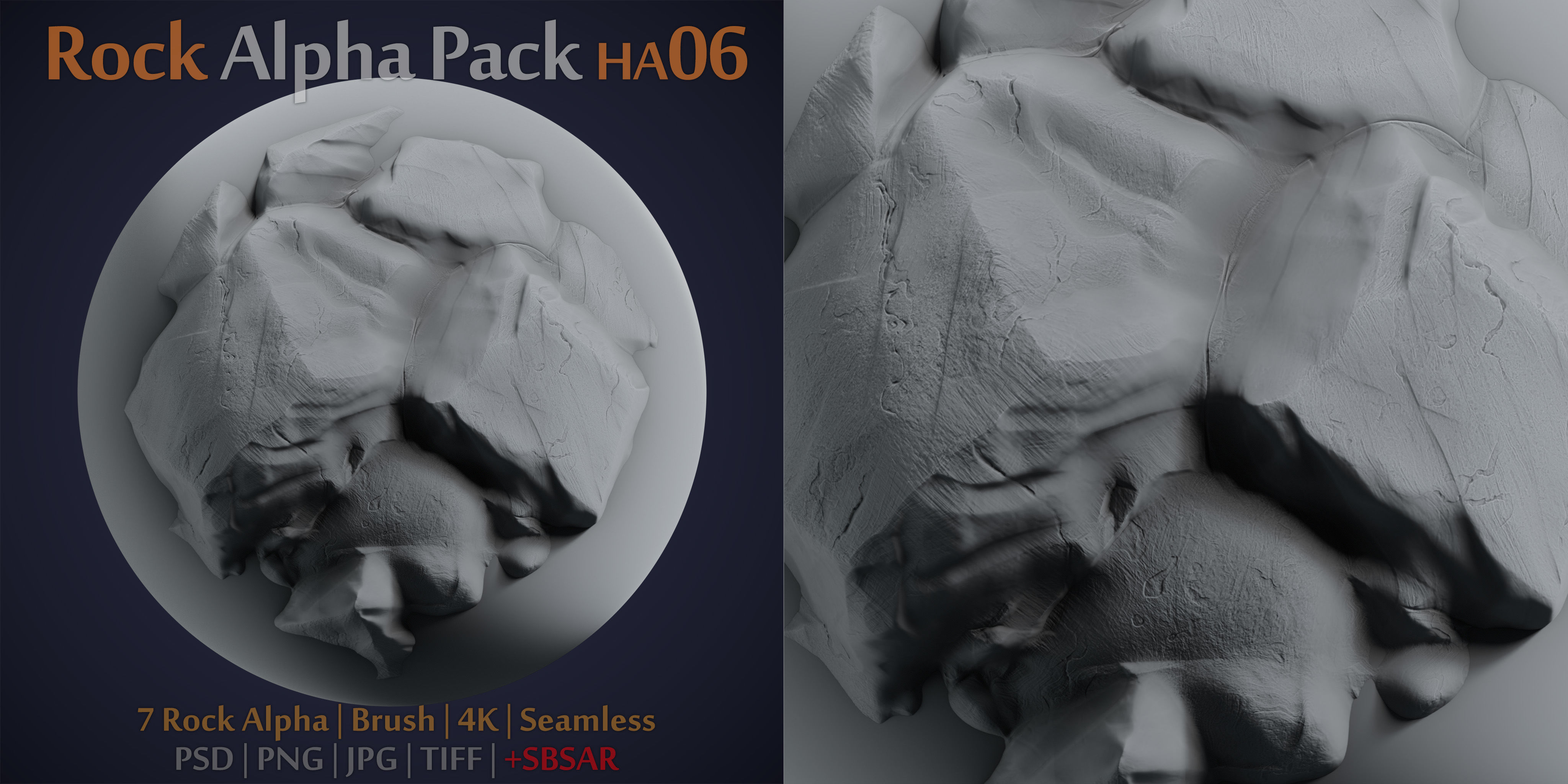 Rock and Cliff Alpha Brush - HA06 - 4K - 16bit - SBSAR Texture_4