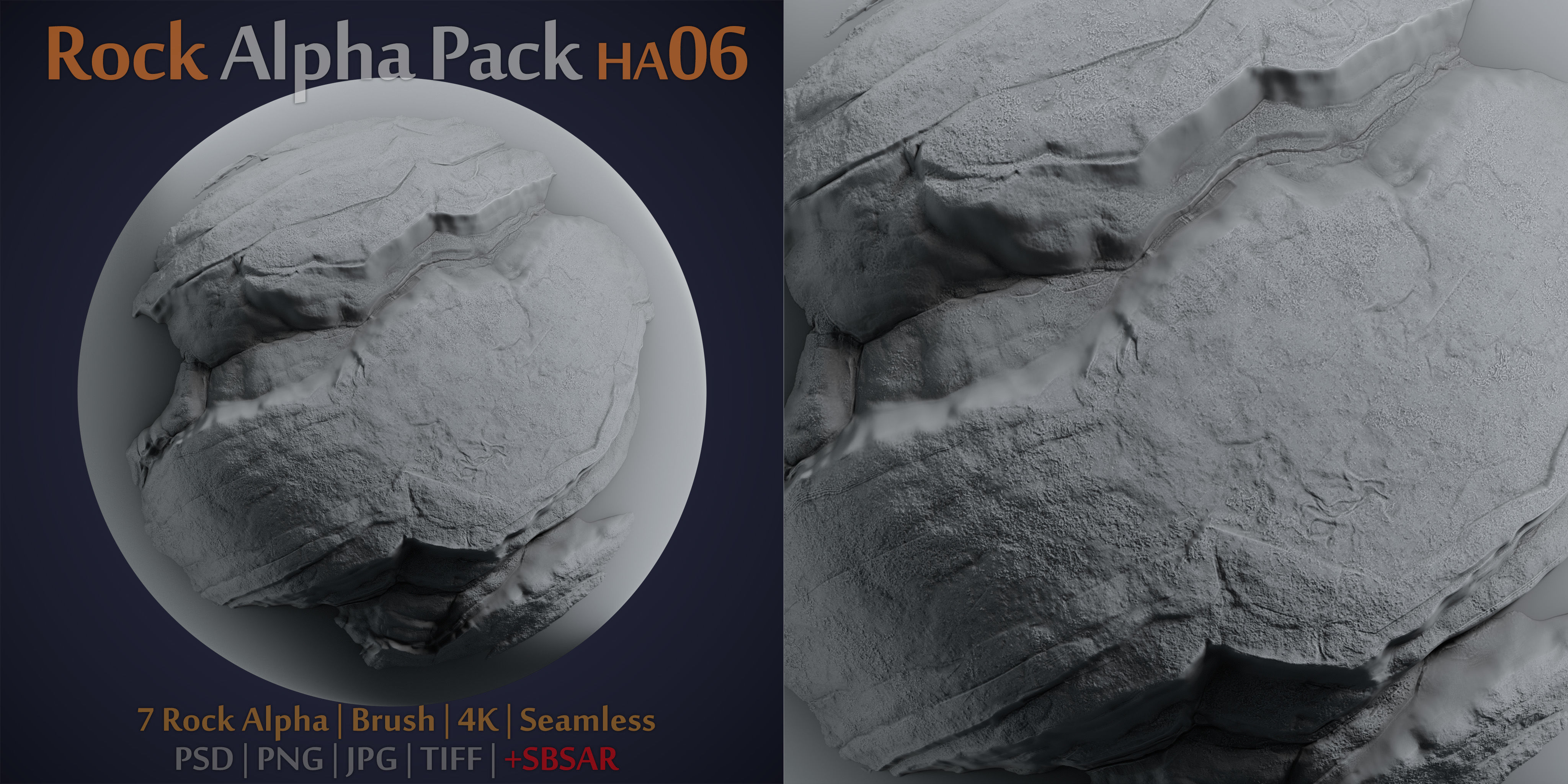 Rock and Cliff Alpha Brush - HA06 - 4K - 16bit - SBSAR Texture_2