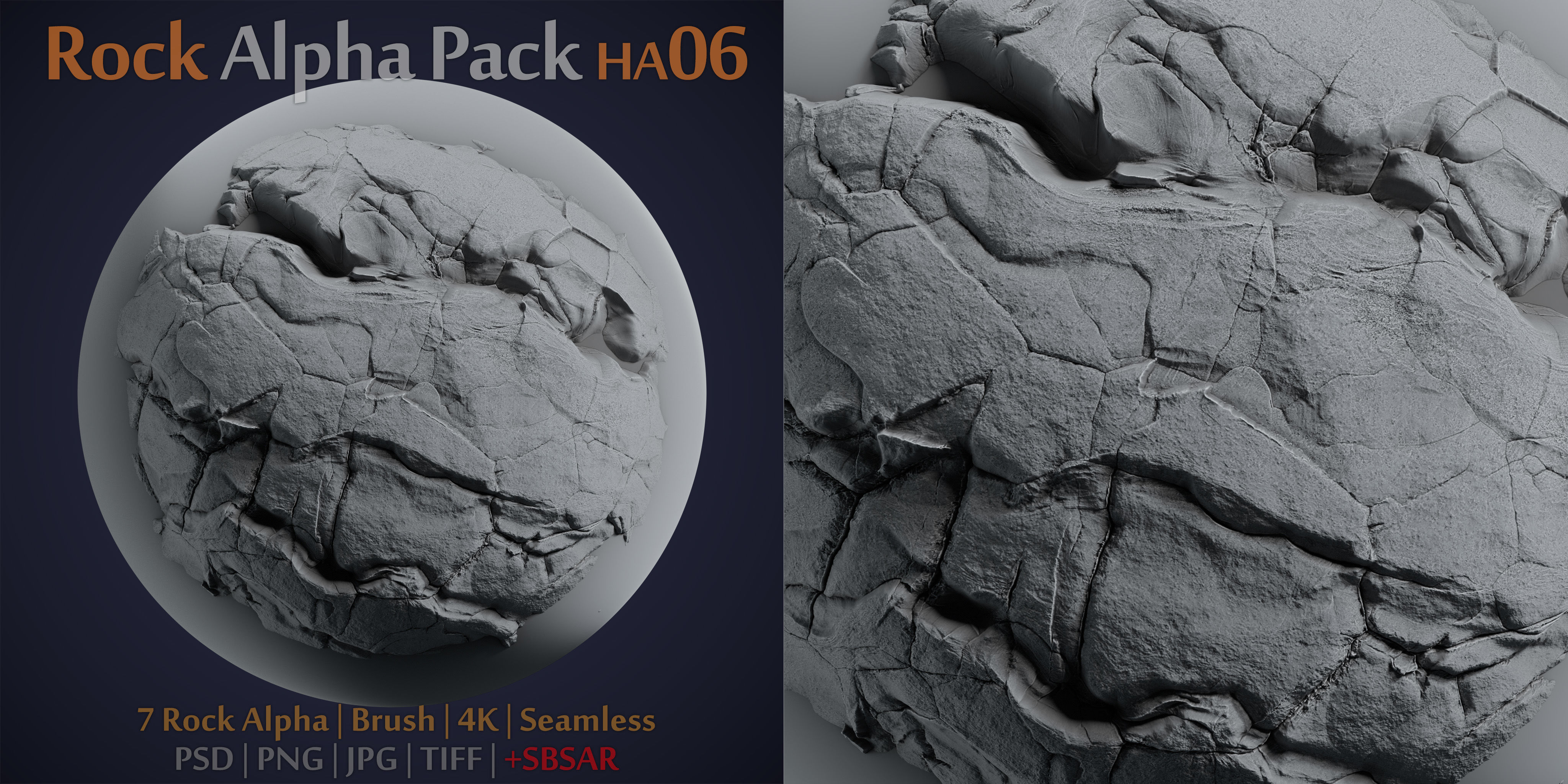 Rock and Cliff Alpha Brush - HA06 - 4K - 16bit - SBSAR Texture_3