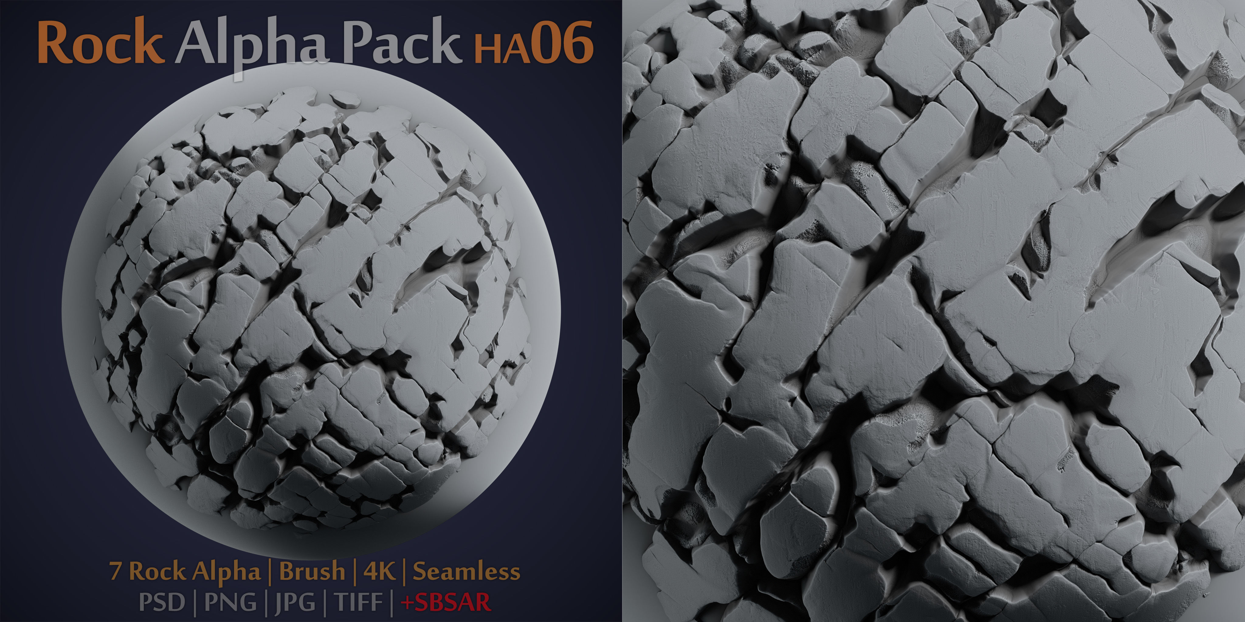 Rock and Cliff Alpha Brush - HA06 - 4K - 16bit - SBSAR Texture_6