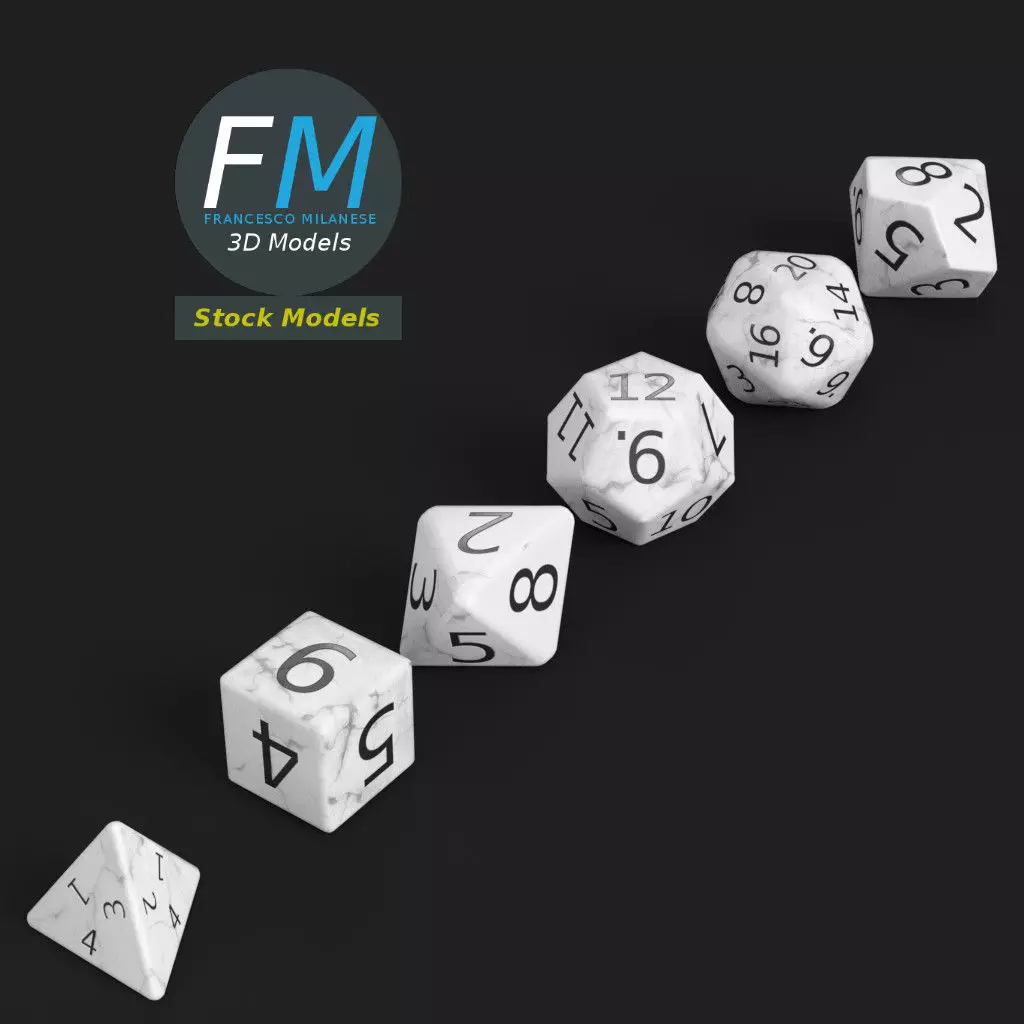 6 rpg dnd dice Low-poly 3D model_0