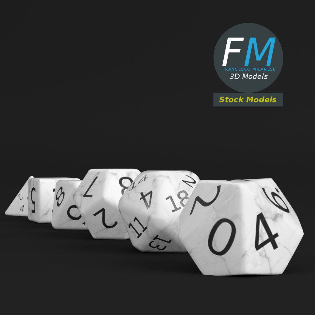 6 rpg dnd dice Low-poly 3D model_3