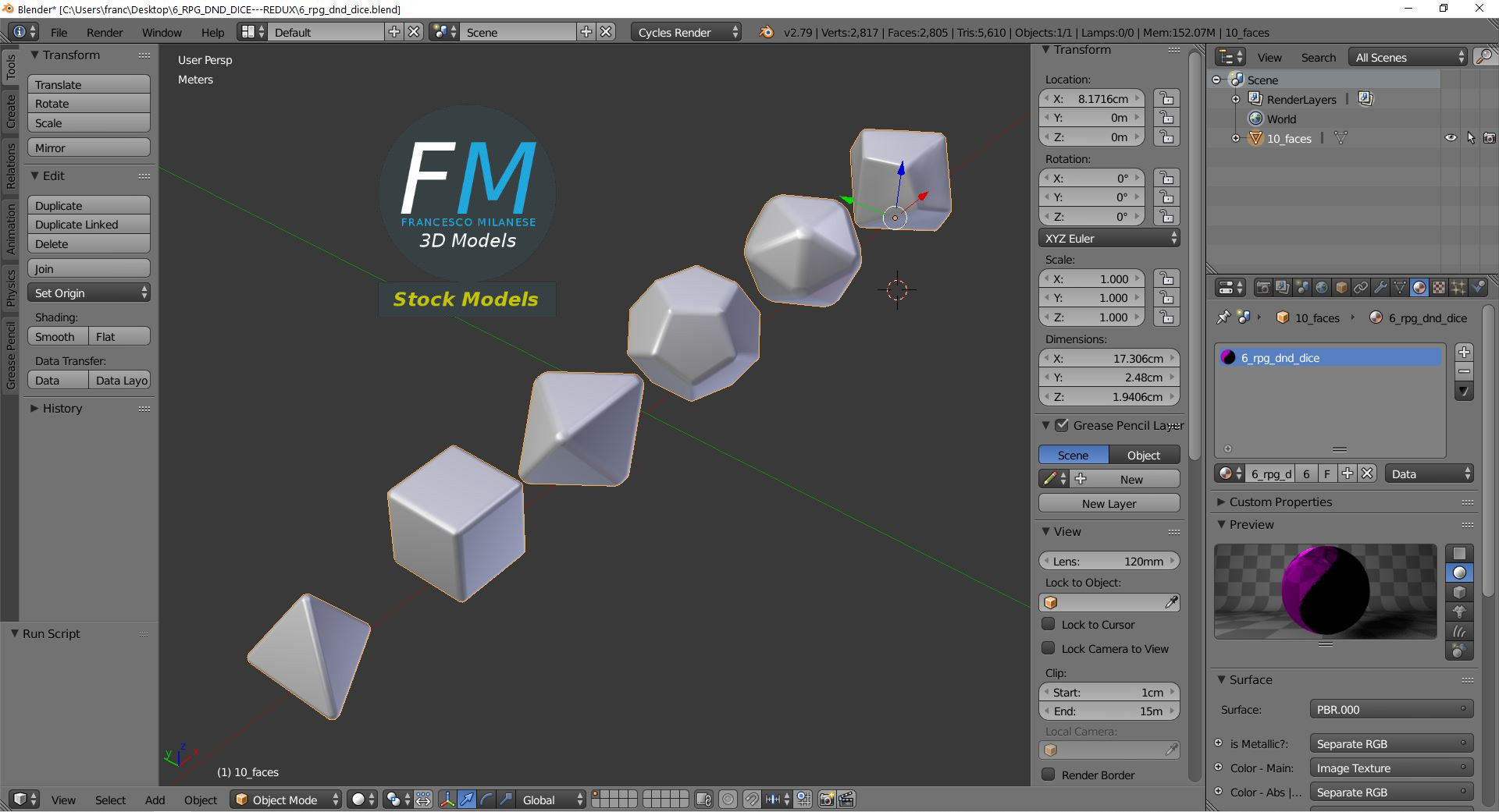 6 rpg dnd dice Low-poly 3D model_9