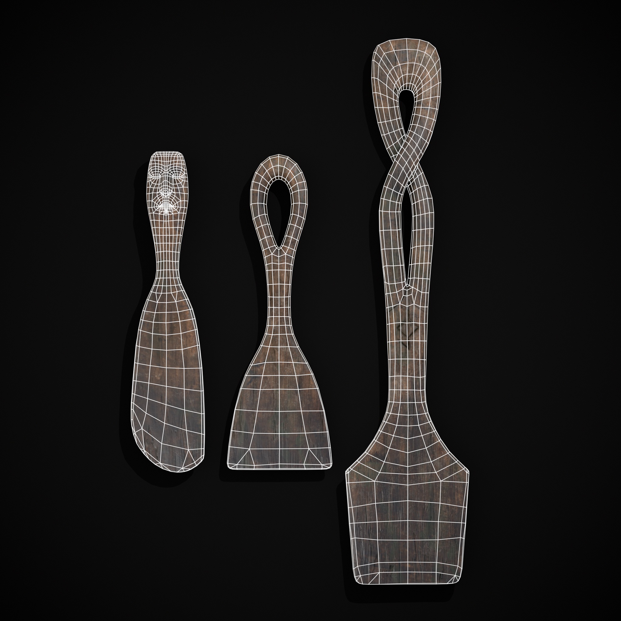 Old Carved Spatulas Low-poly 3D model_6
