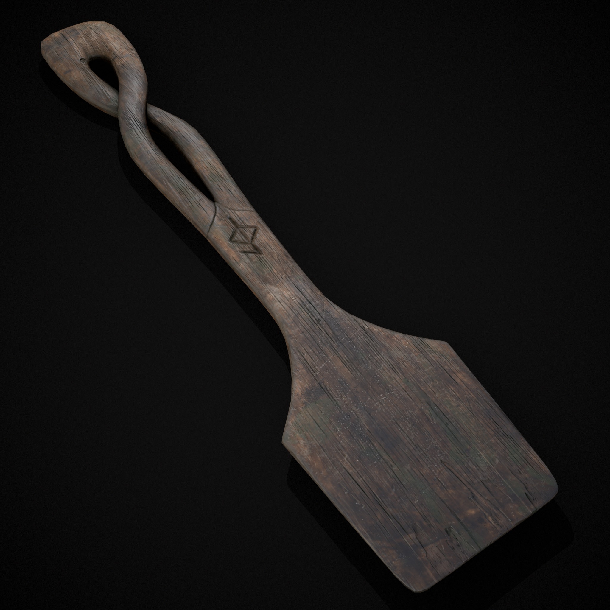 Old Carved Spatulas Low-poly 3D model_9